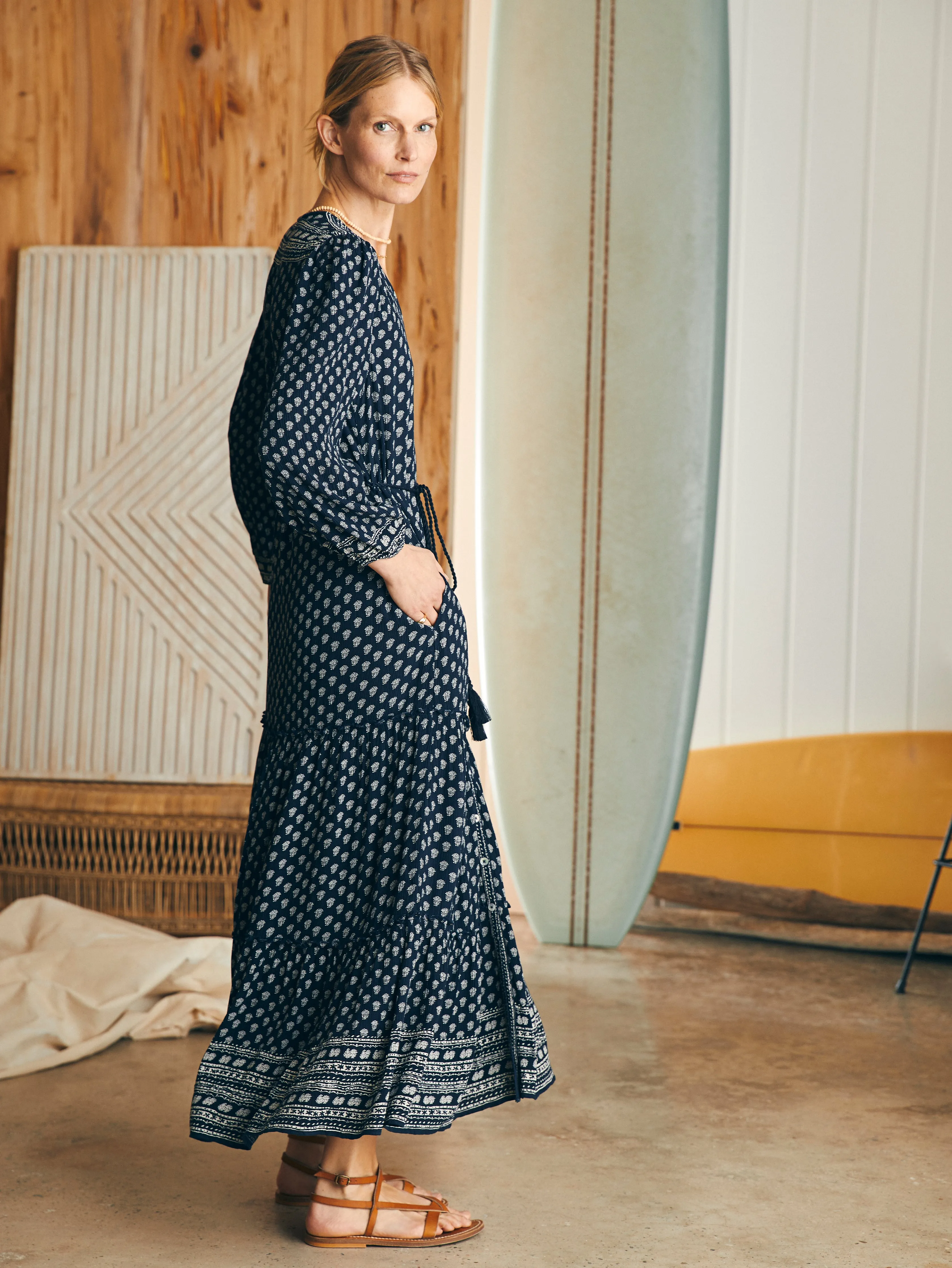 Orinda Long Sleeve Maxi Dress - Lotus Floral Print sold by Faherty product image thumbnail 5