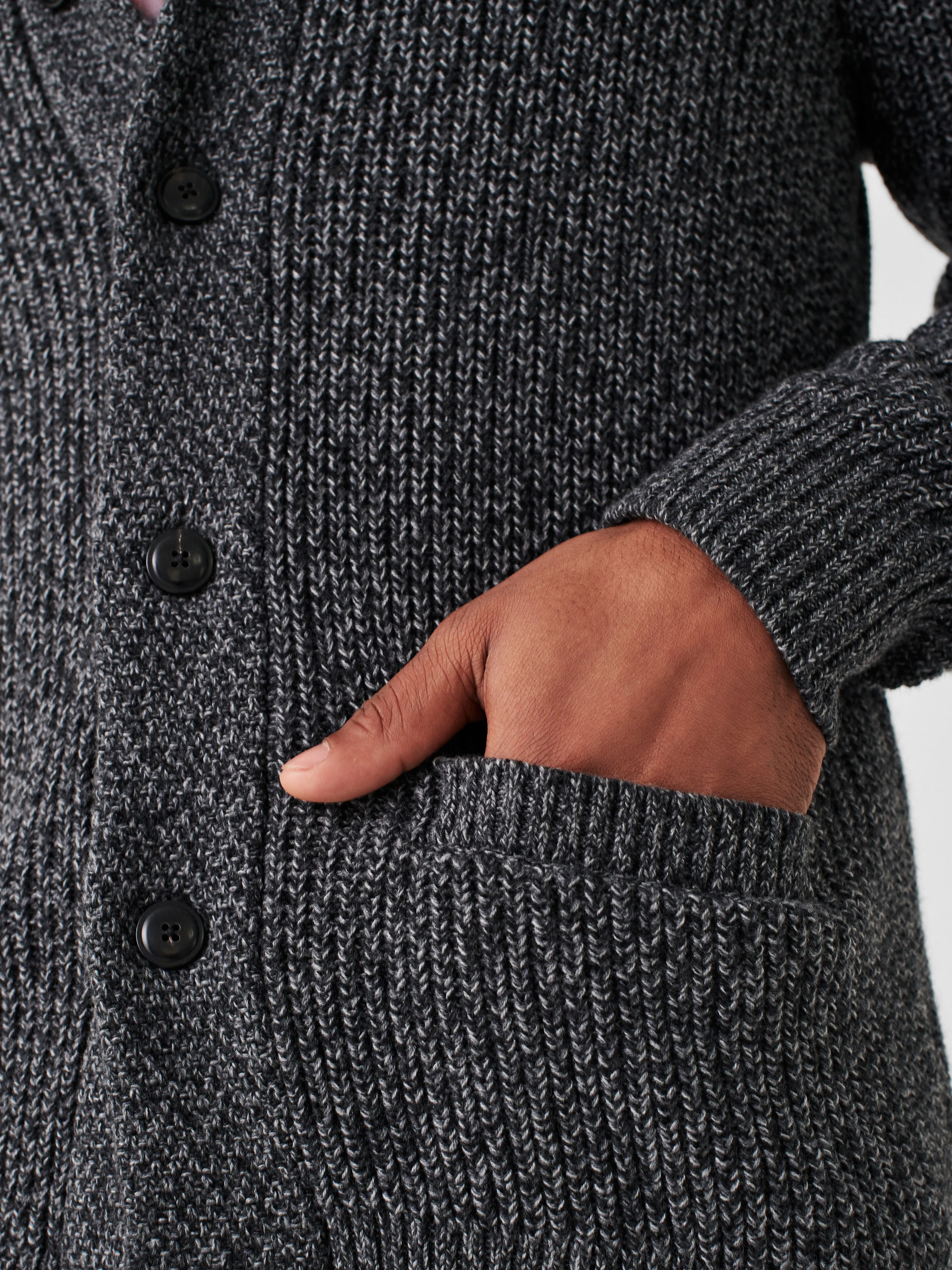 Marled Cotton Cardigan - Deep Charcoal Marl sold by Faherty product image thumbnail 2