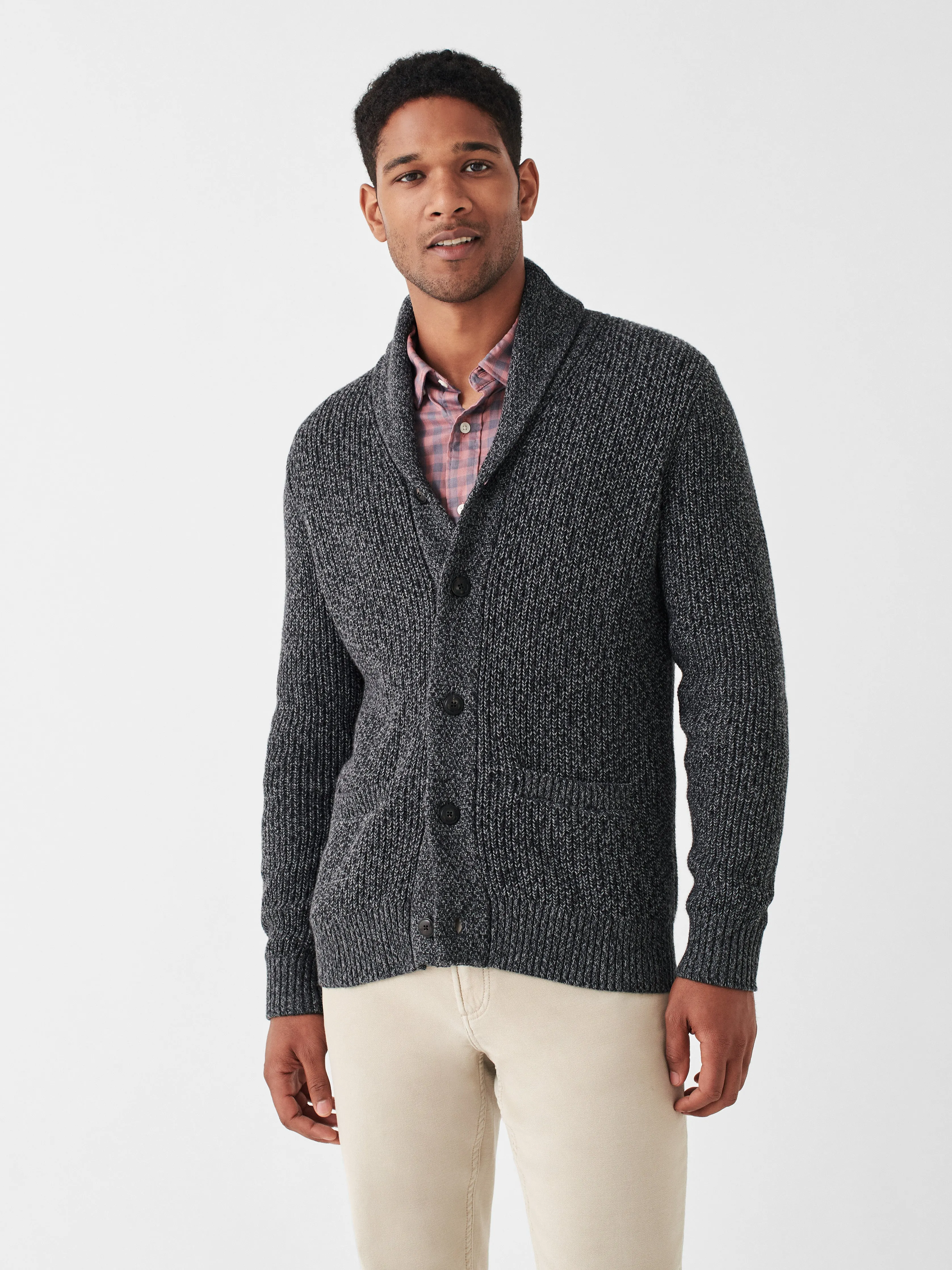 Marled Cotton Cardigan - Deep Charcoal Marl sold by Faherty