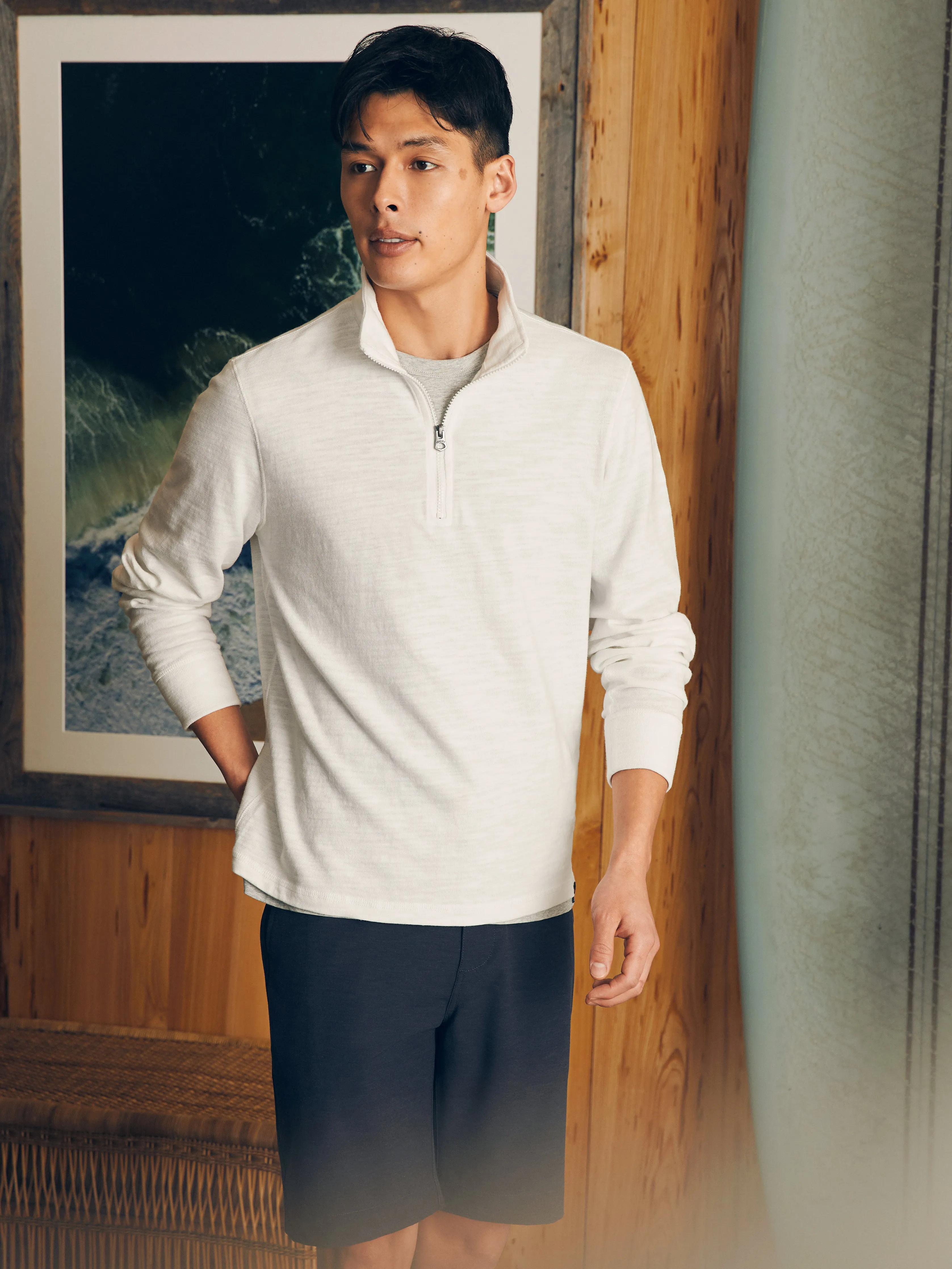Sunwashed Slub Quarter Zip - White sold by Faherty