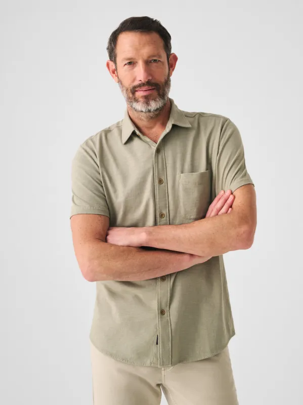 Short-Sleeve Sunwashed Knit Shirt (Single Pocket) - Coastal Sage sold by Faherty