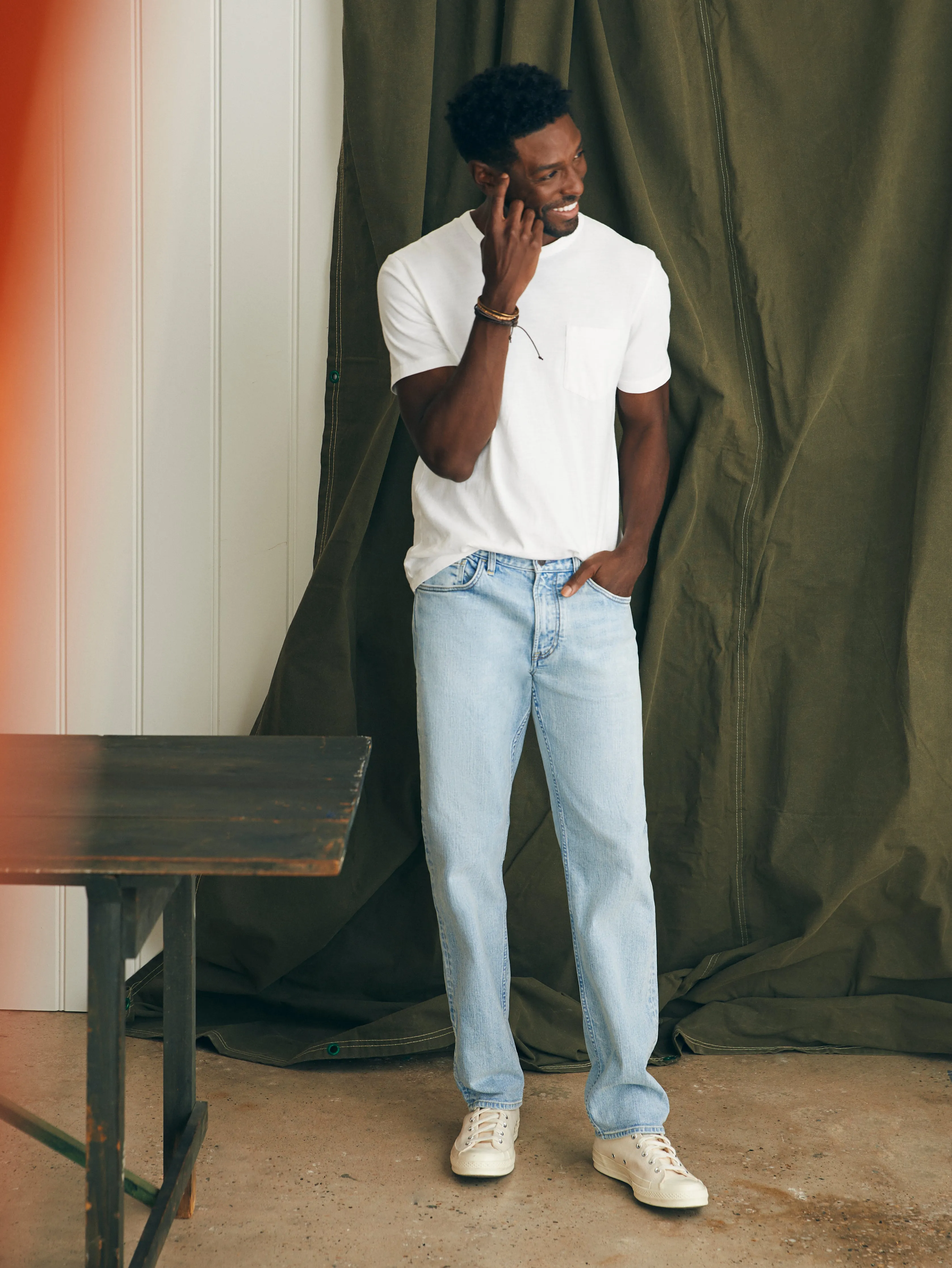 Organic Cotton Slim Straight Denim (34" Inseam) - Somerset Blue sold by Faherty product image thumbnail 4