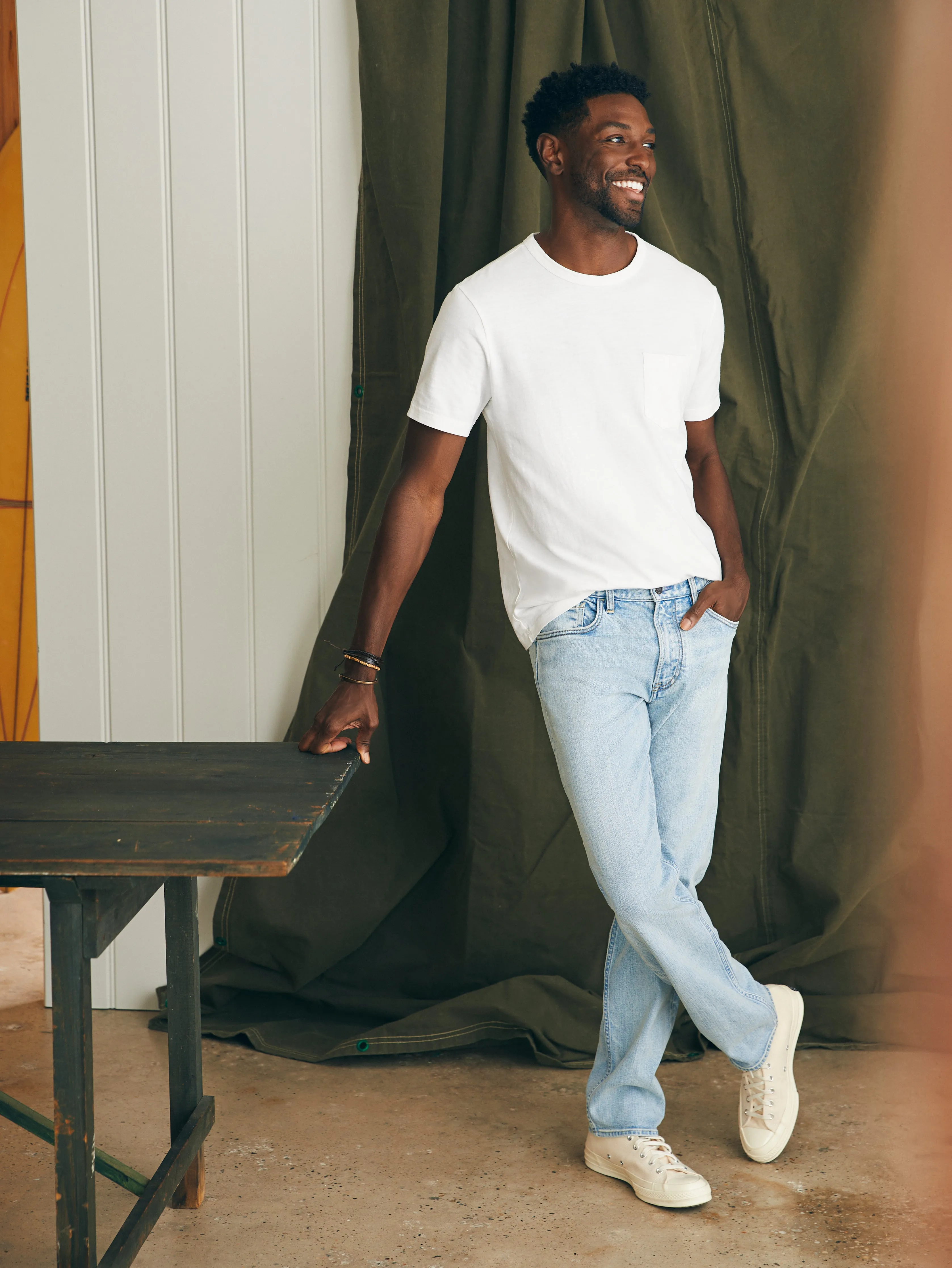 Organic Cotton Slim Straight Denim (34" Inseam) - Somerset Blue sold by Faherty product image thumbnail 2
