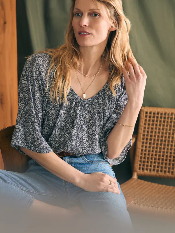 Amira Blouse - Navy Ditsy Floral sold by Faherty