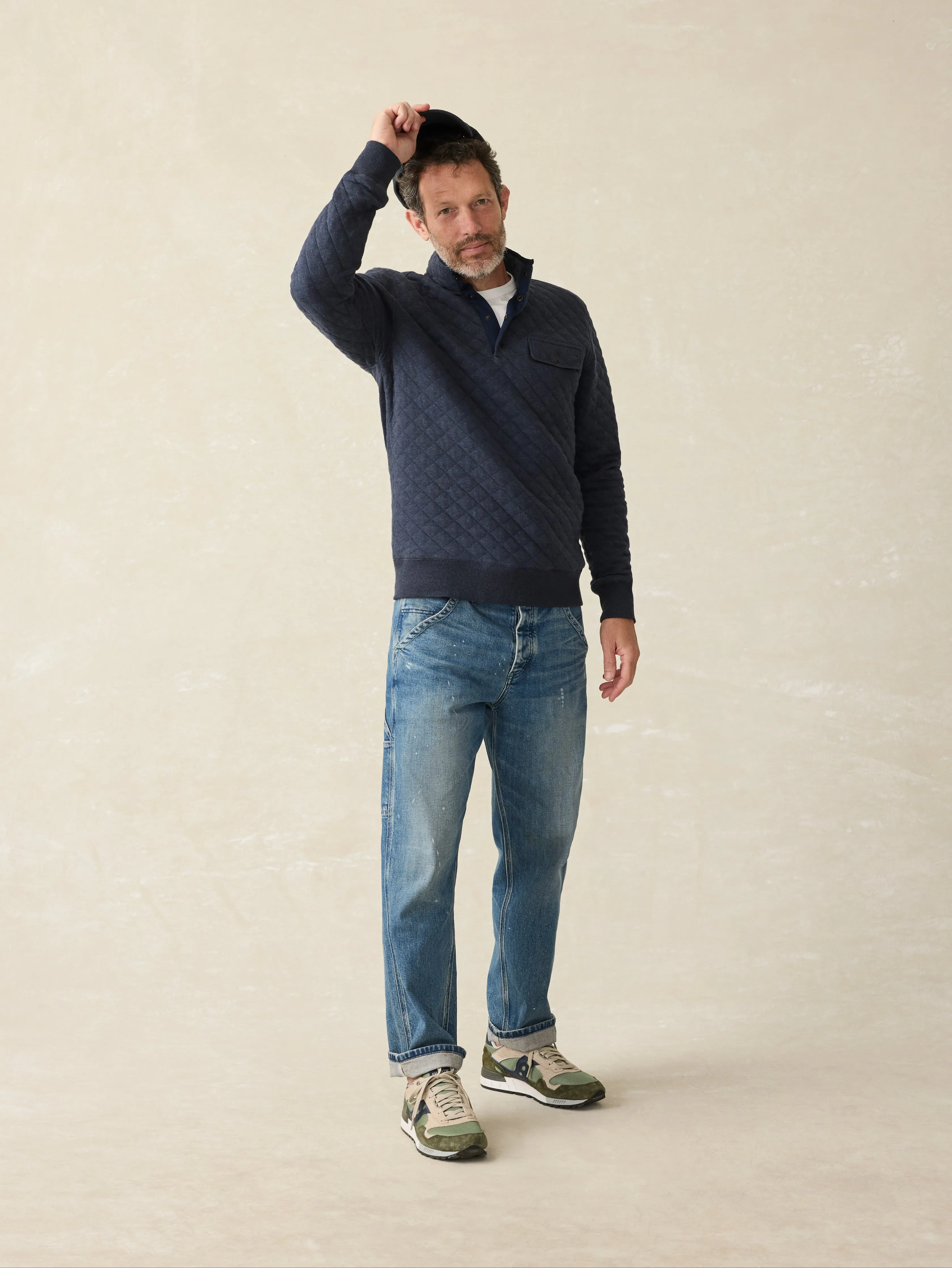 Epic Quilted Fleece Pullover - Navy Melange sold by Faherty product image thumbnail 4