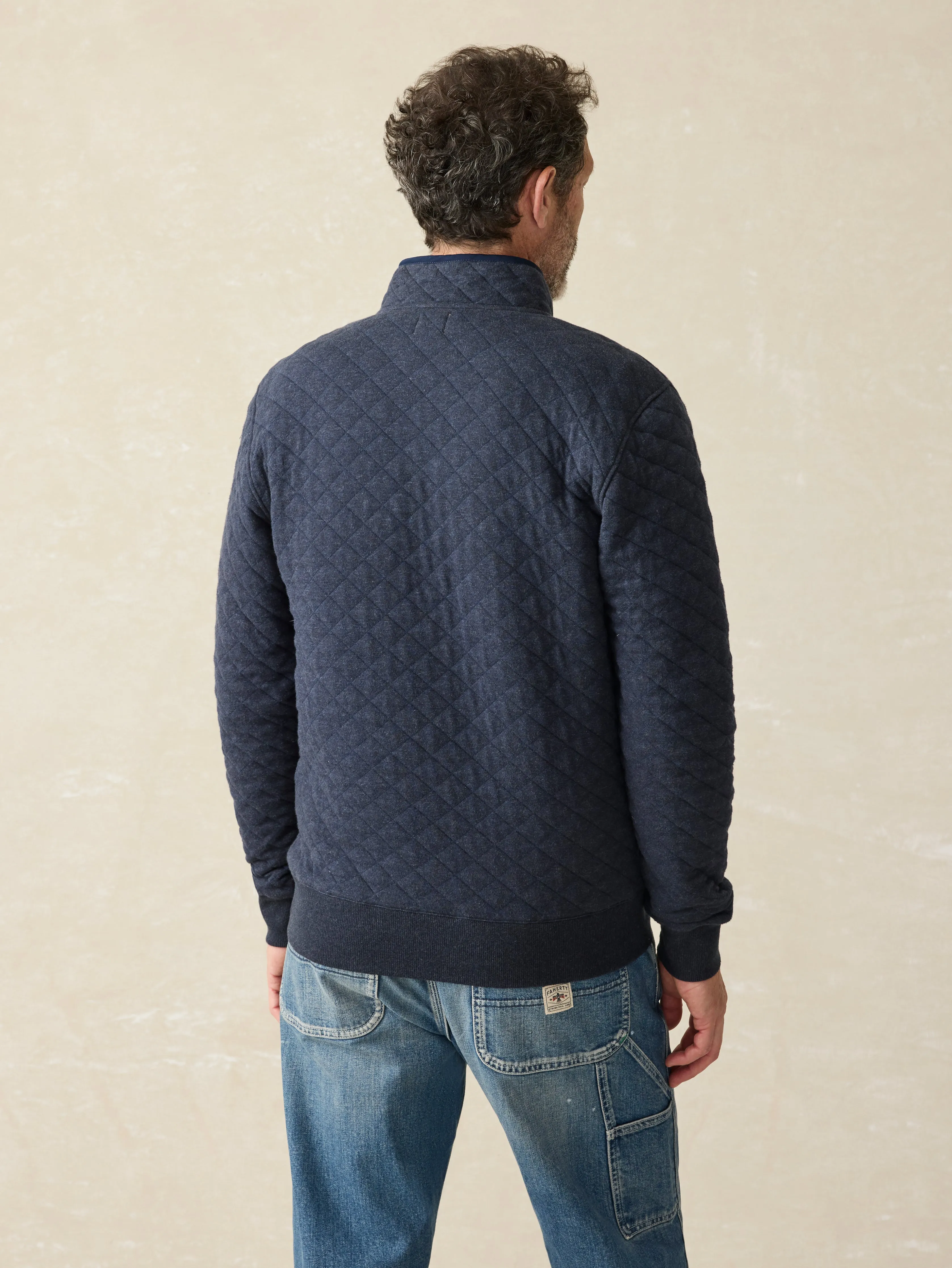 Epic Quilted Fleece Pullover - Navy Melange sold by Faherty product image thumbnail 5