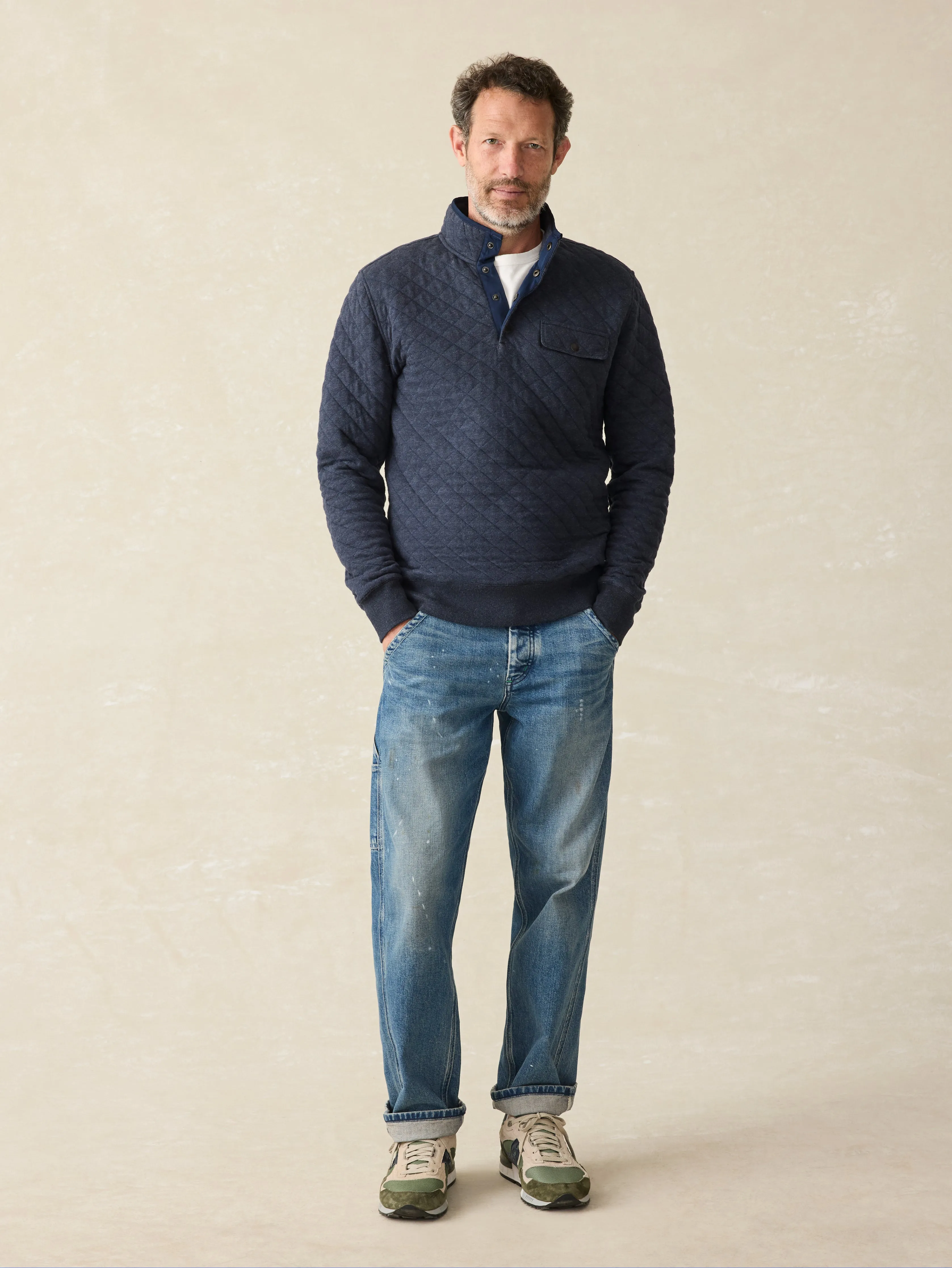 Epic Quilted Fleece Pullover - Navy Melange sold by Faherty product image thumbnail 3