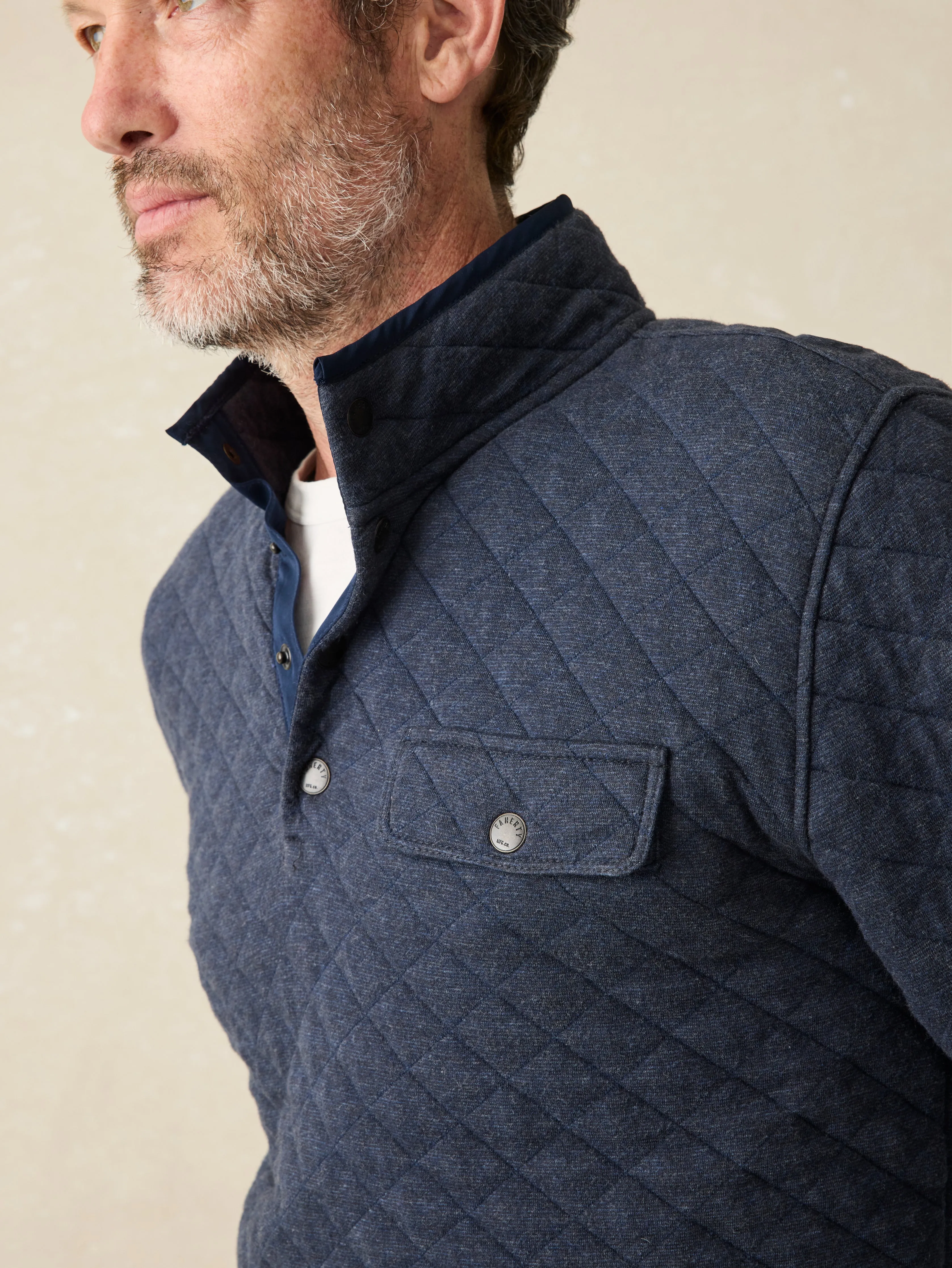 Epic Quilted Fleece Pullover - Navy Melange sold by Faherty product image thumbnail 2