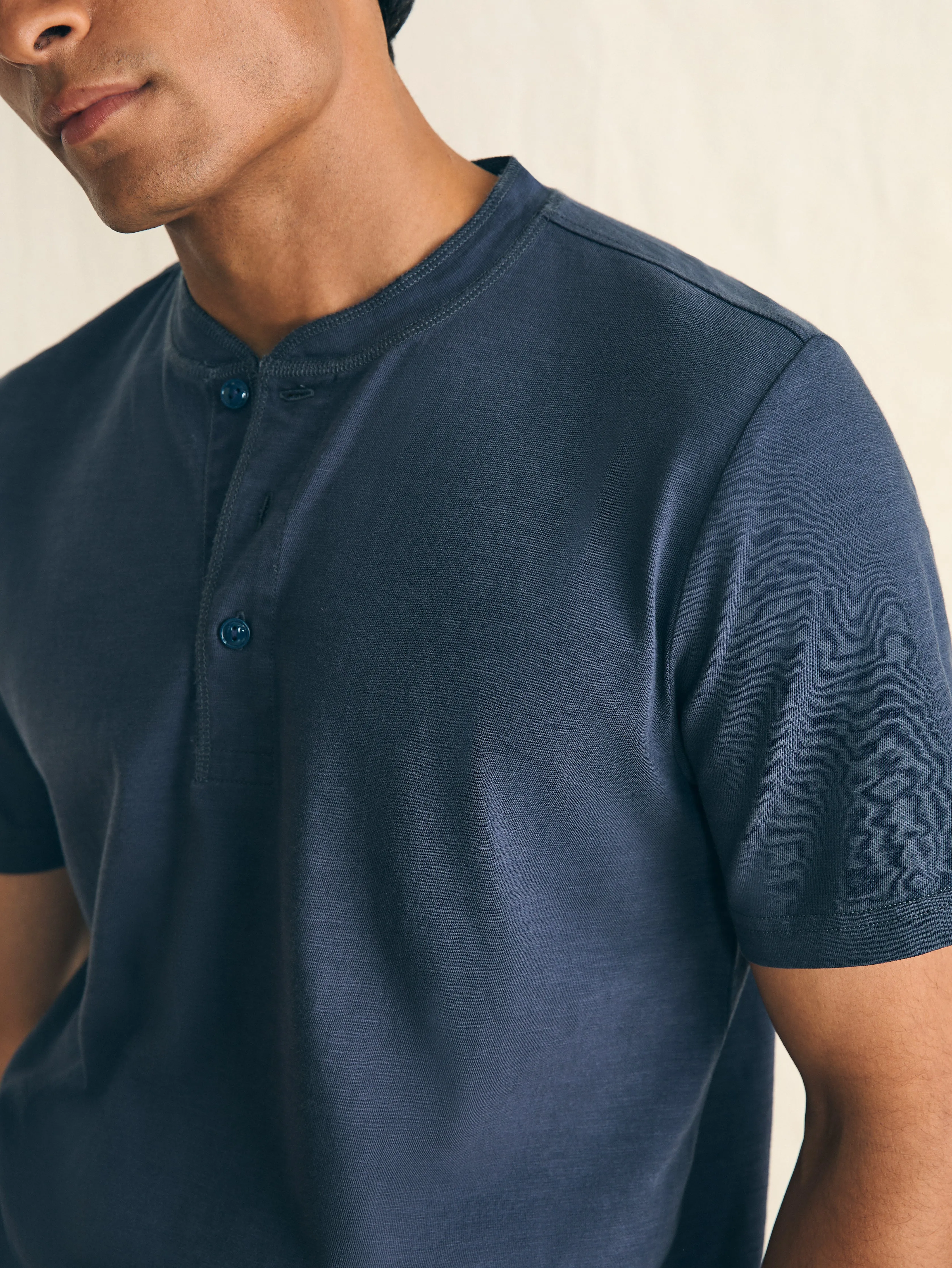 Short-Sleeve Sunwashed Henley - Dune Navy sold by Faherty product image thumbnail 2