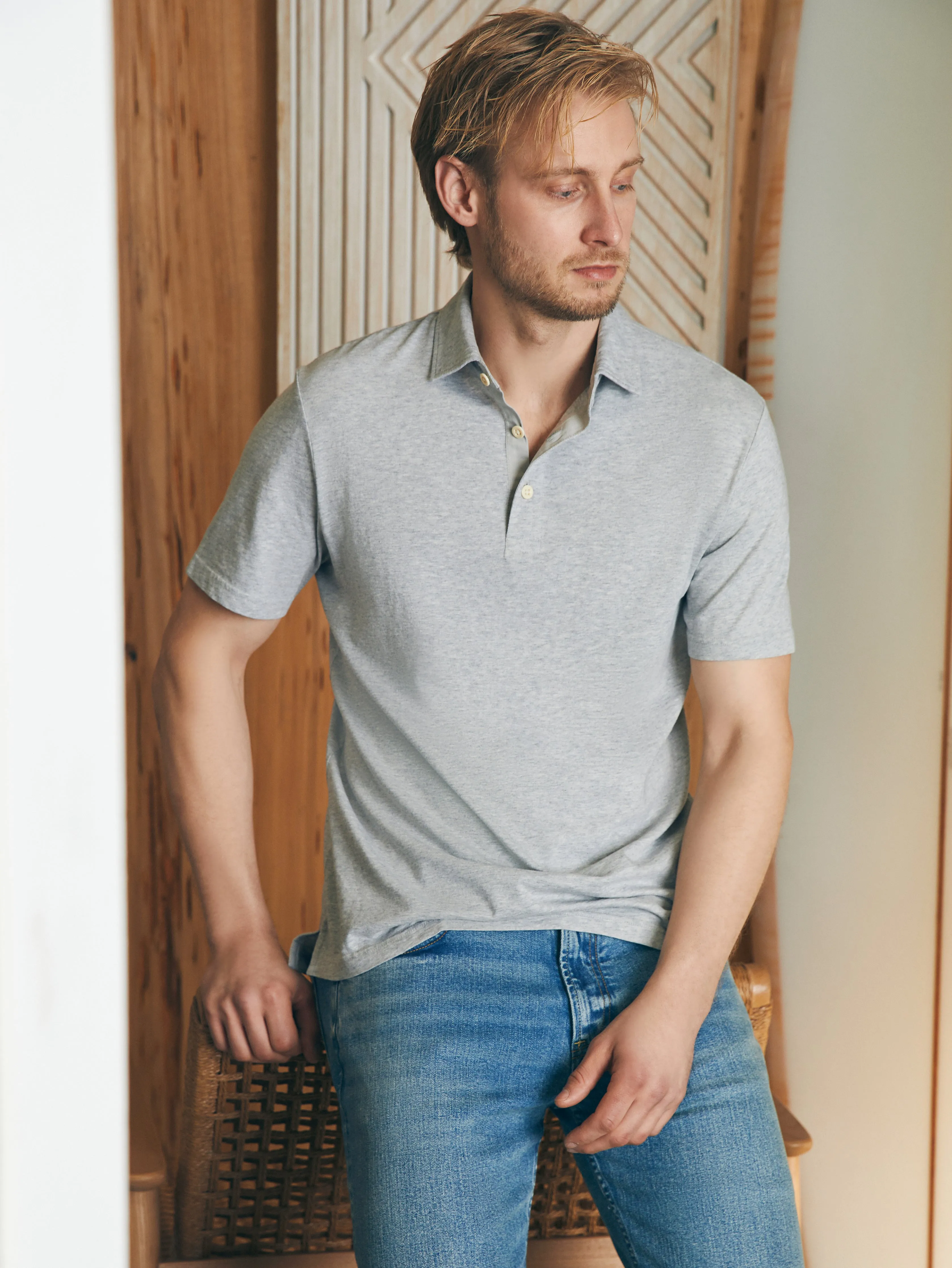 Sunwashed T-Shirt Polo - Heather Grey sold by Faherty product image thumbnail 3