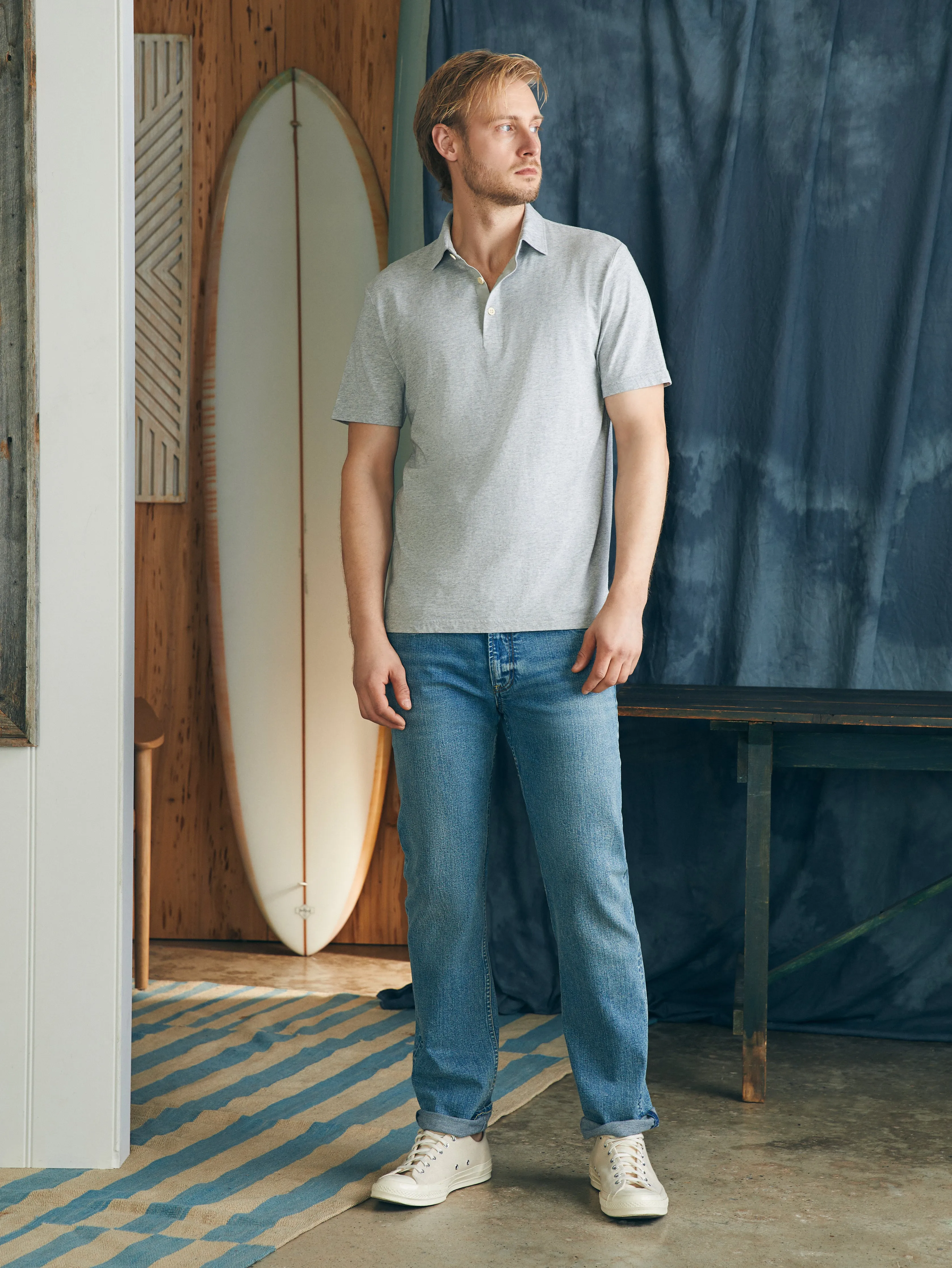 Sunwashed T-Shirt Polo - Heather Grey sold by Faherty product image thumbnail 5