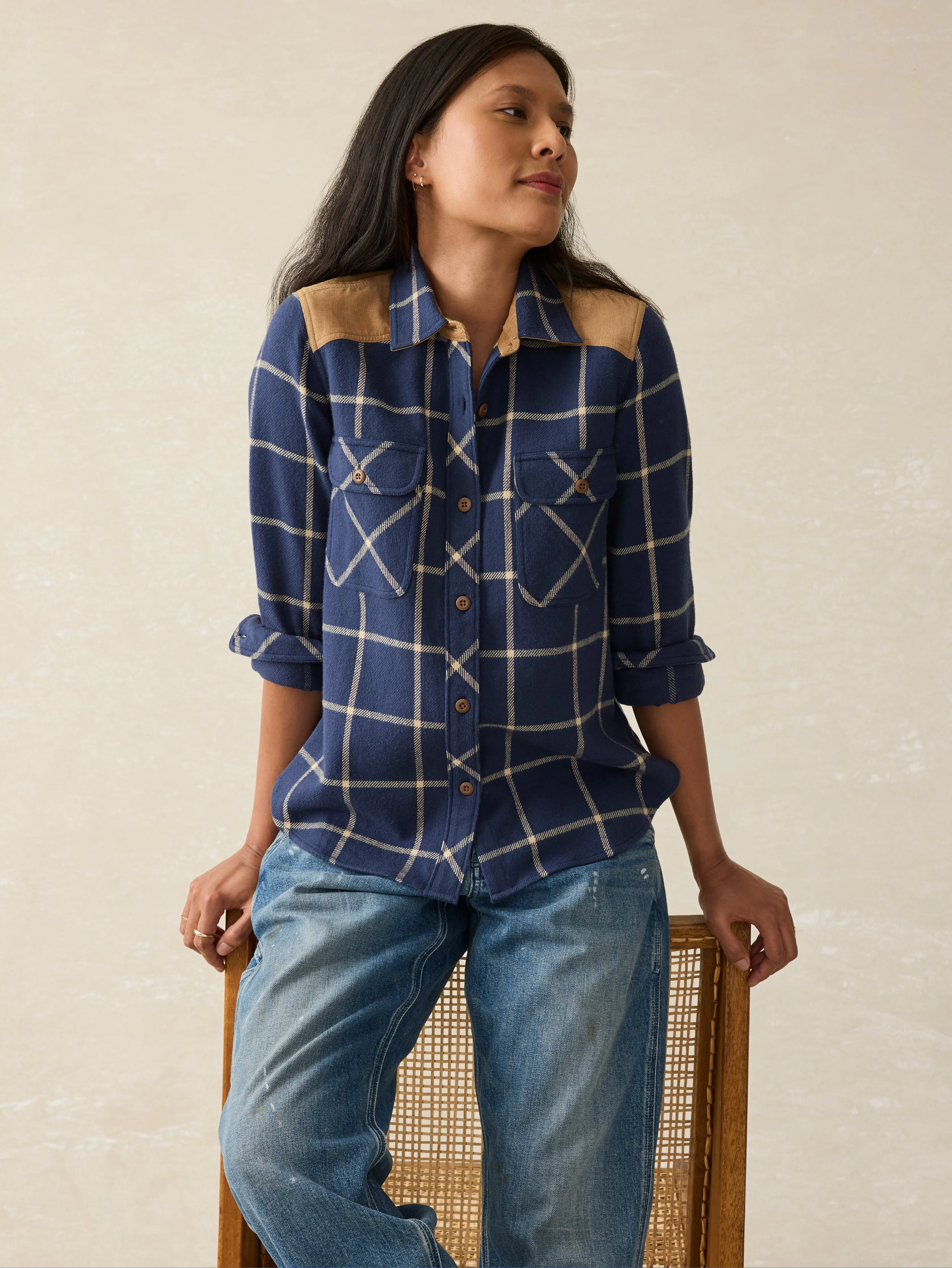 Daly Shirt - Navy Olivia Plaid sold by Faherty