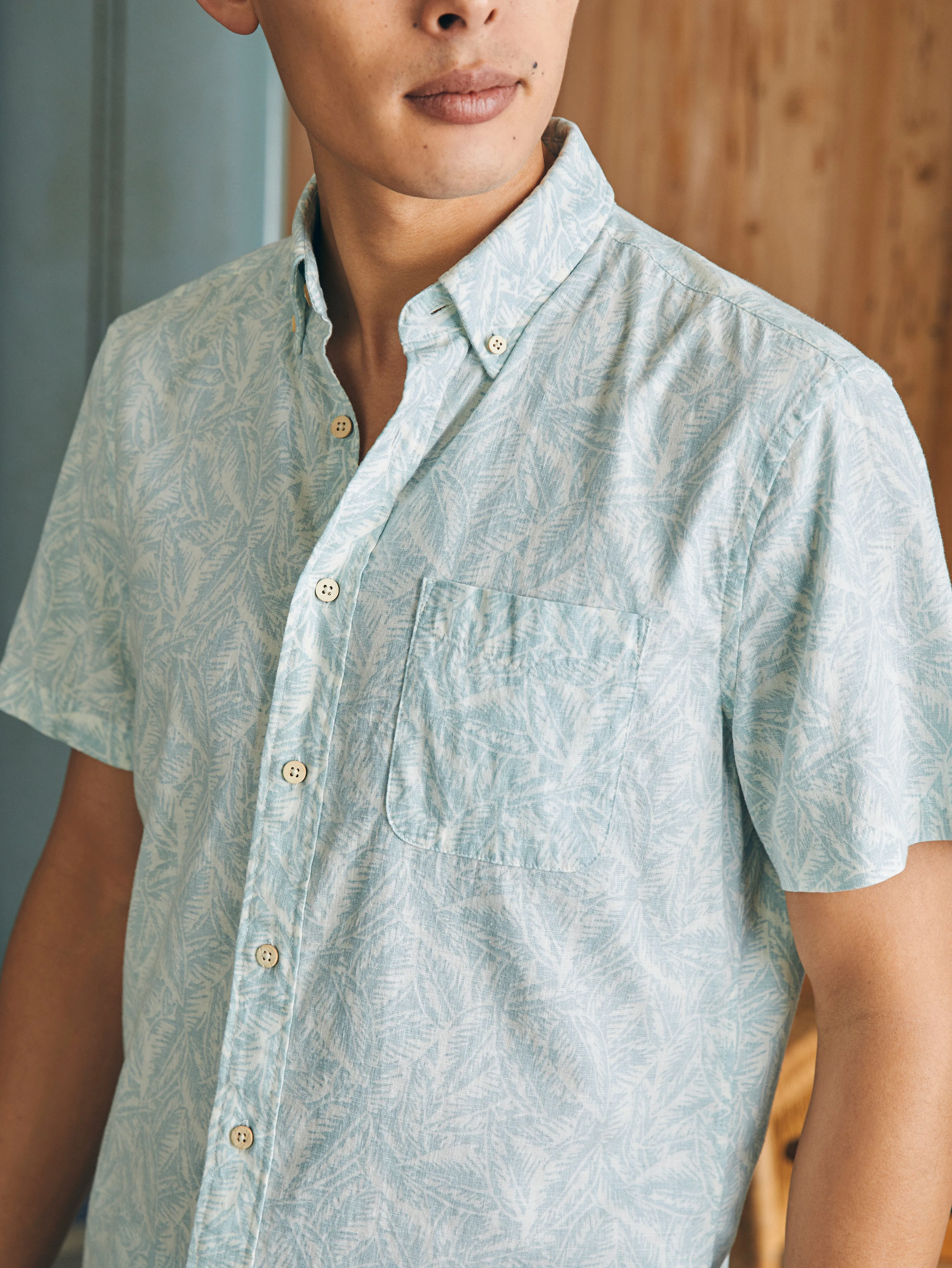 Short-Sleeve Breeze Shirt - Teal Jungle Leaf Print sold by Faherty product image thumbnail 2