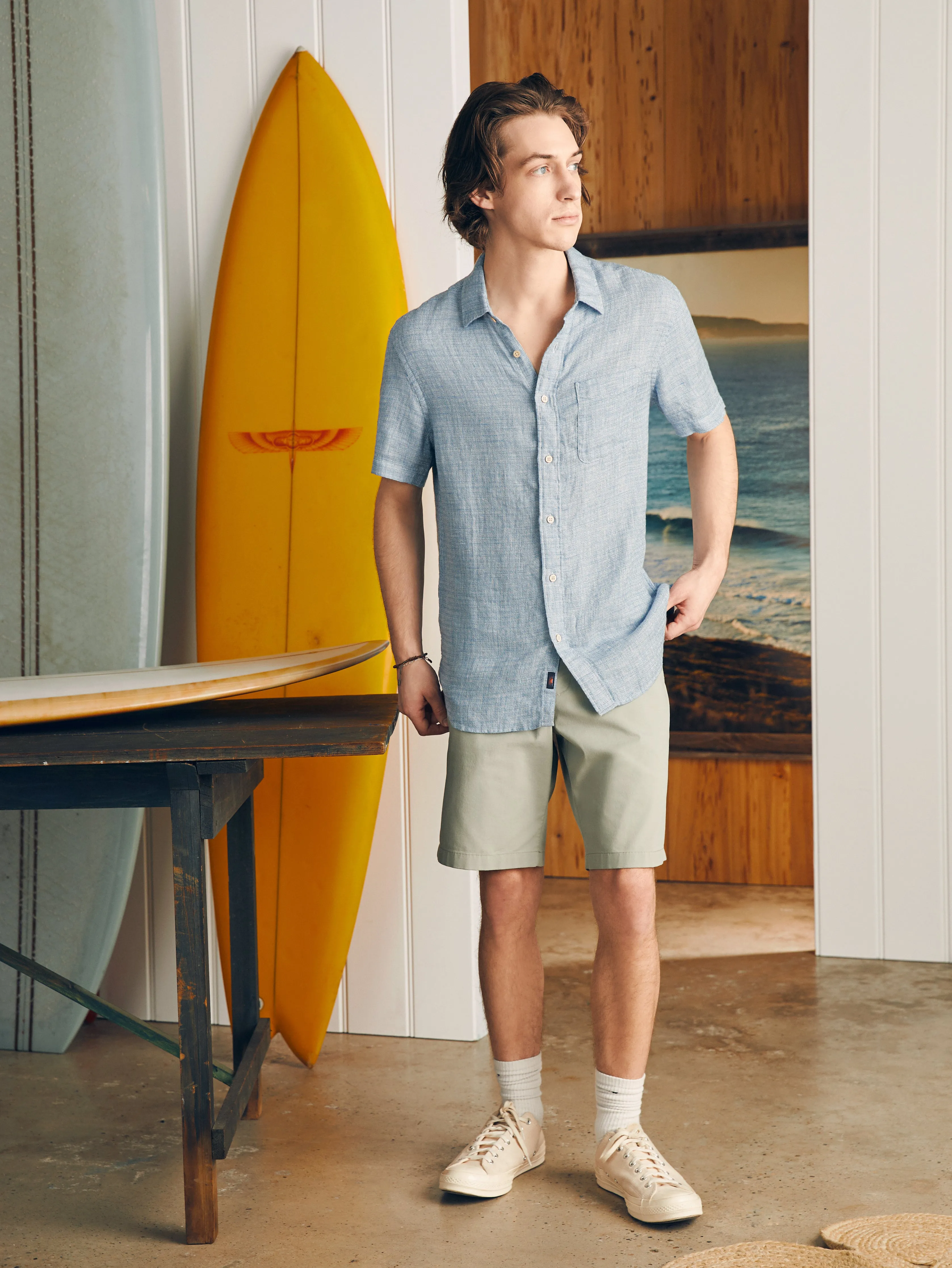 Short-Sleeve Palma Linen Shirt - Blue Basketweave sold by Faherty product image thumbnail 5