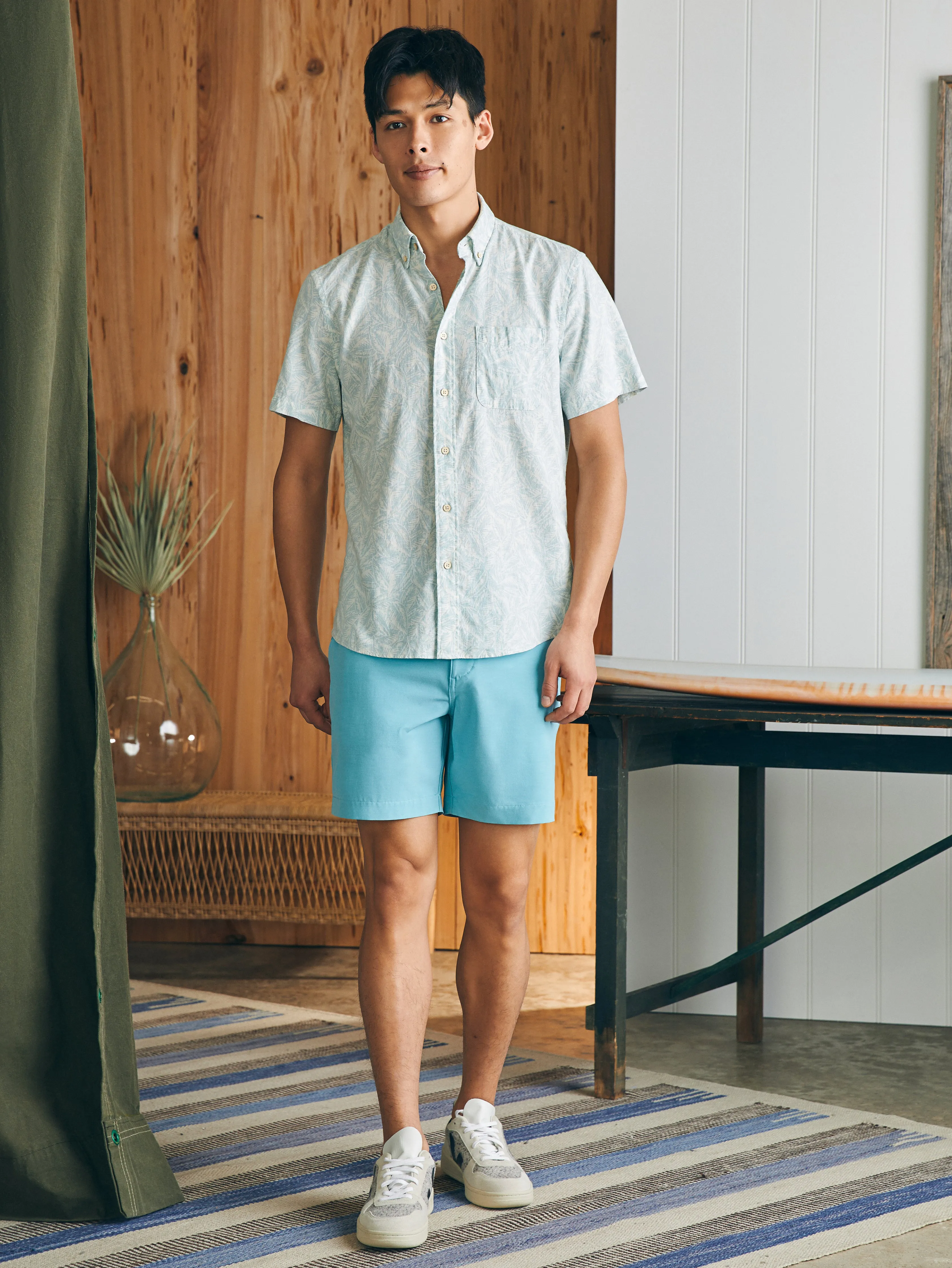 Short-Sleeve Breeze Shirt - Teal Jungle Leaf Print sold by Faherty product image thumbnail 4