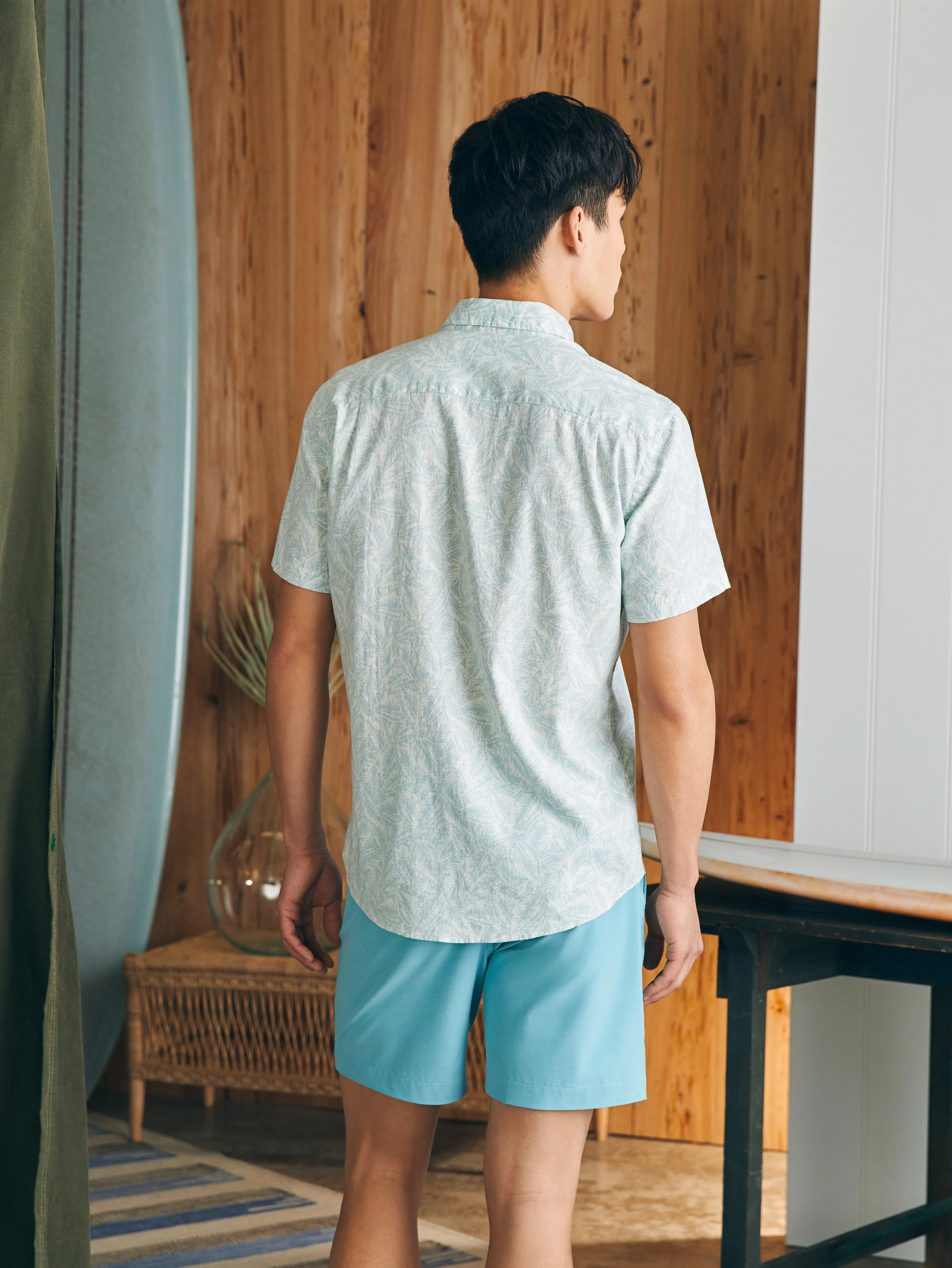 Short-Sleeve Breeze Shirt - Teal Jungle Leaf Print sold by Faherty product image thumbnail 5