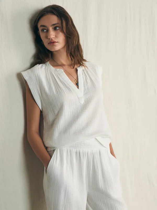Dream Cotton Gauze Dylan Top - White sold by Faherty