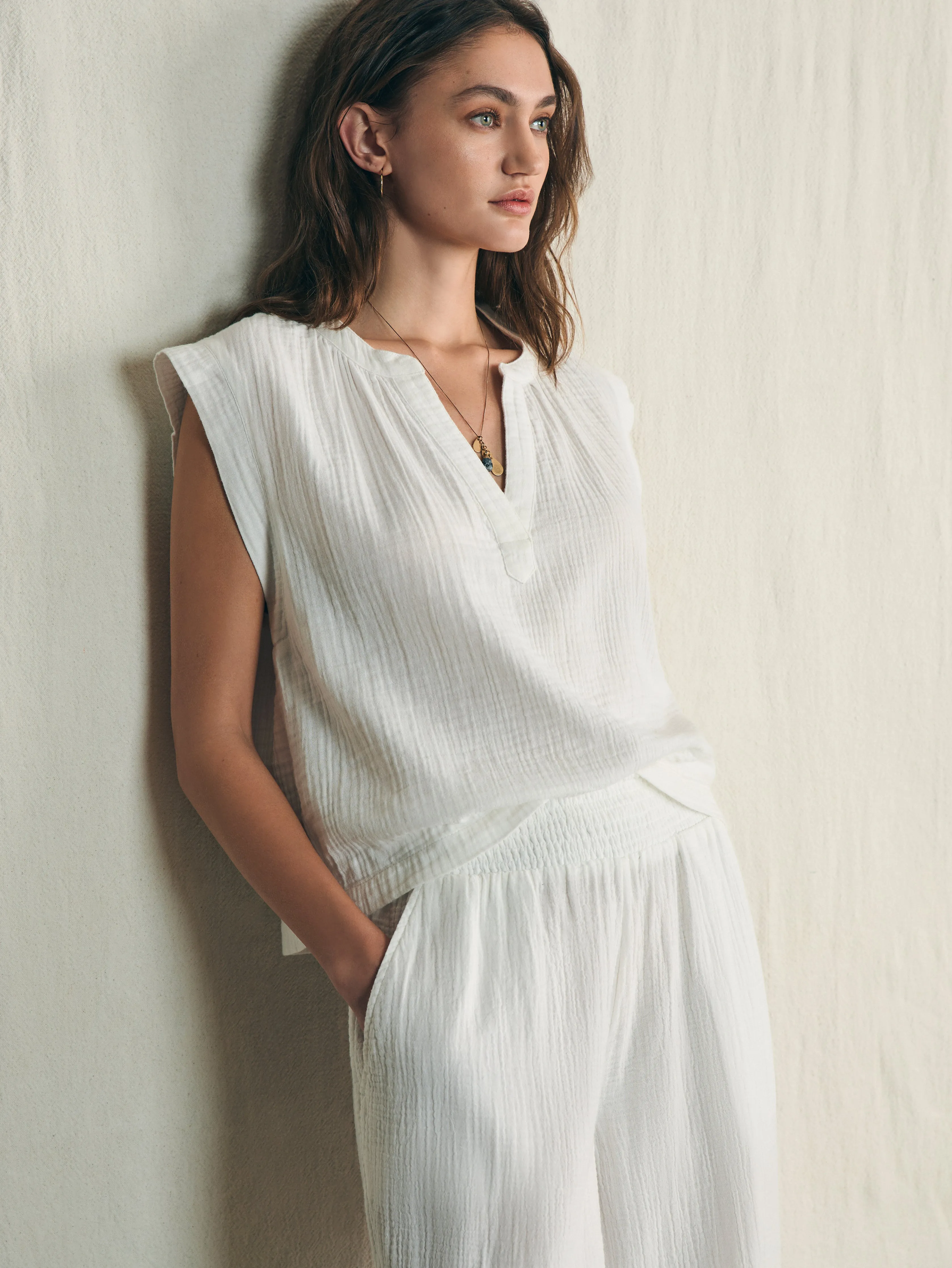 Dream Cotton Gauze Dylan Top - White sold by Faherty product image thumbnail 5