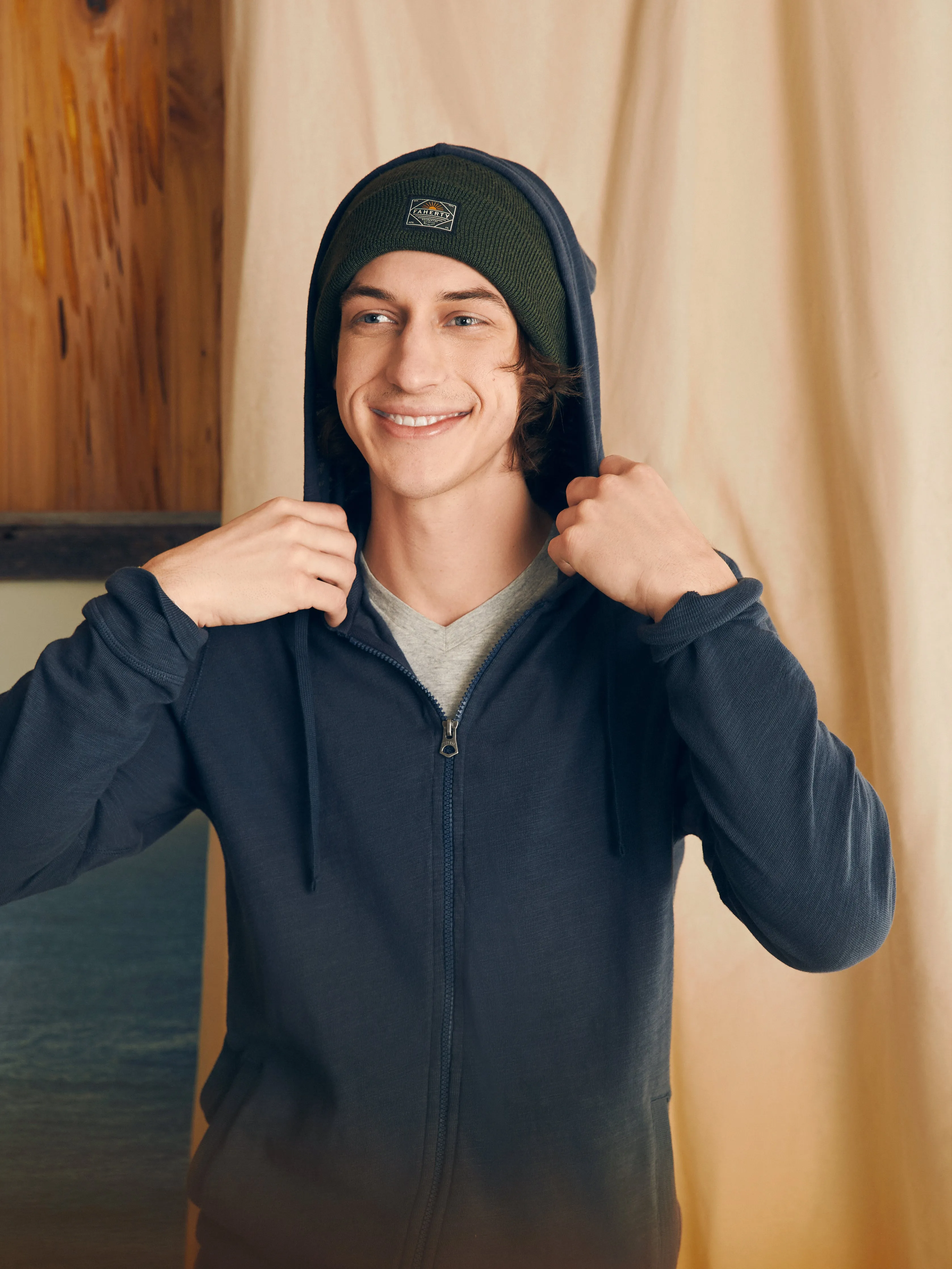 Sunwashed Slub Zip Hoodie - Blue Nights sold by Faherty product image thumbnail 4