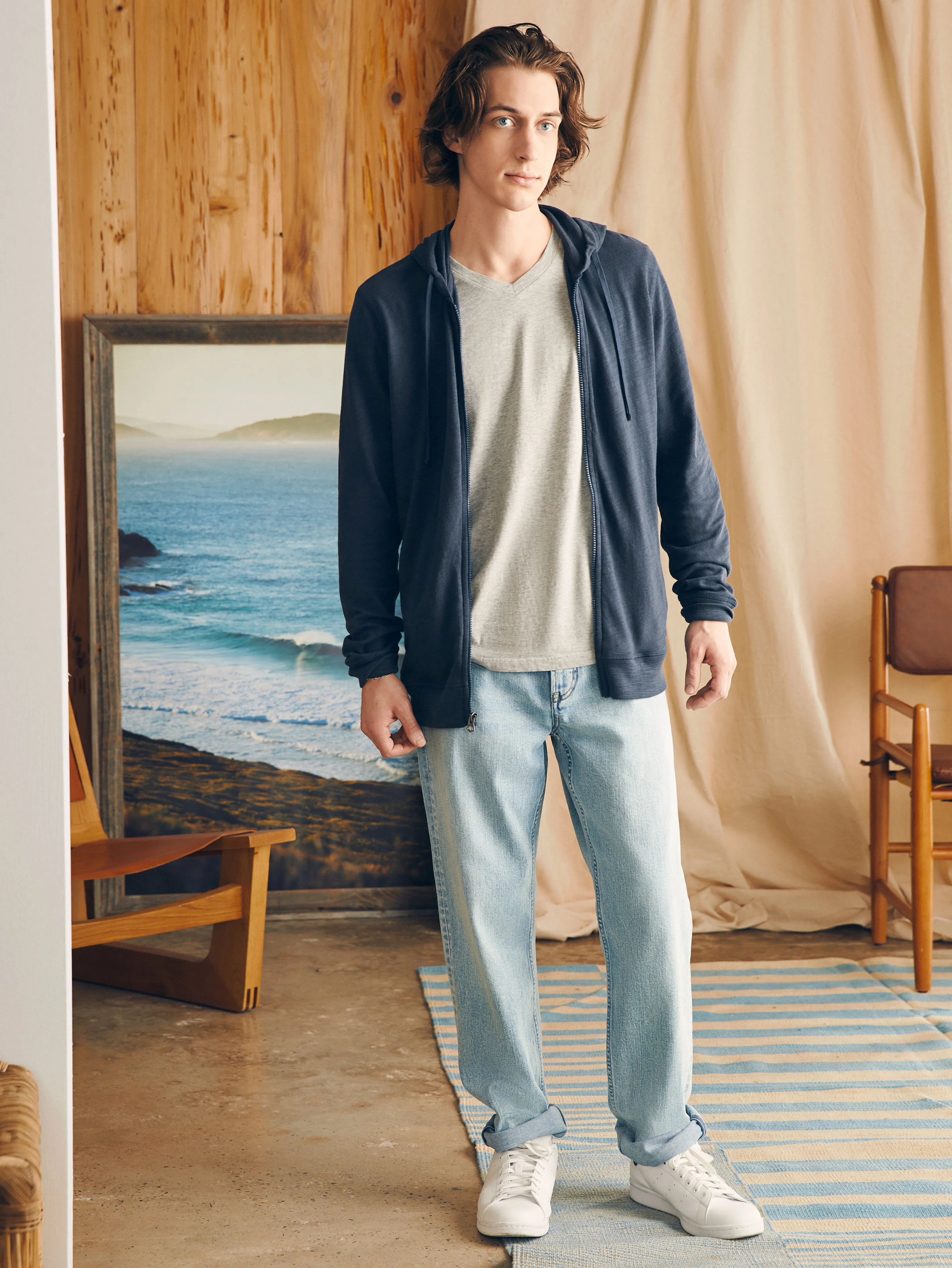 Sunwashed Slub Zip Hoodie - Blue Nights sold by Faherty product image thumbnail 5