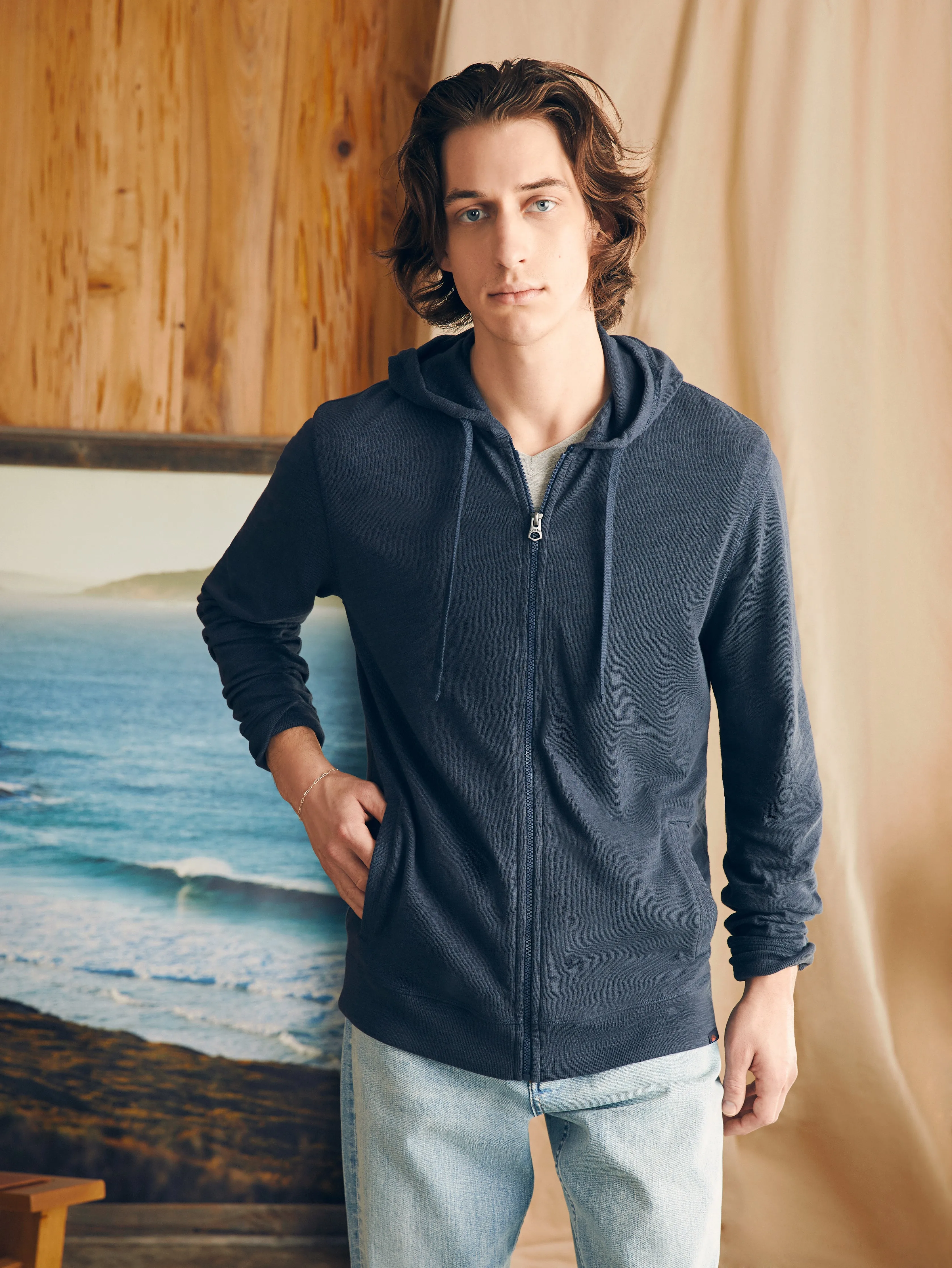 Sunwashed Slub Zip Hoodie - Blue Nights sold by Faherty product image thumbnail 3