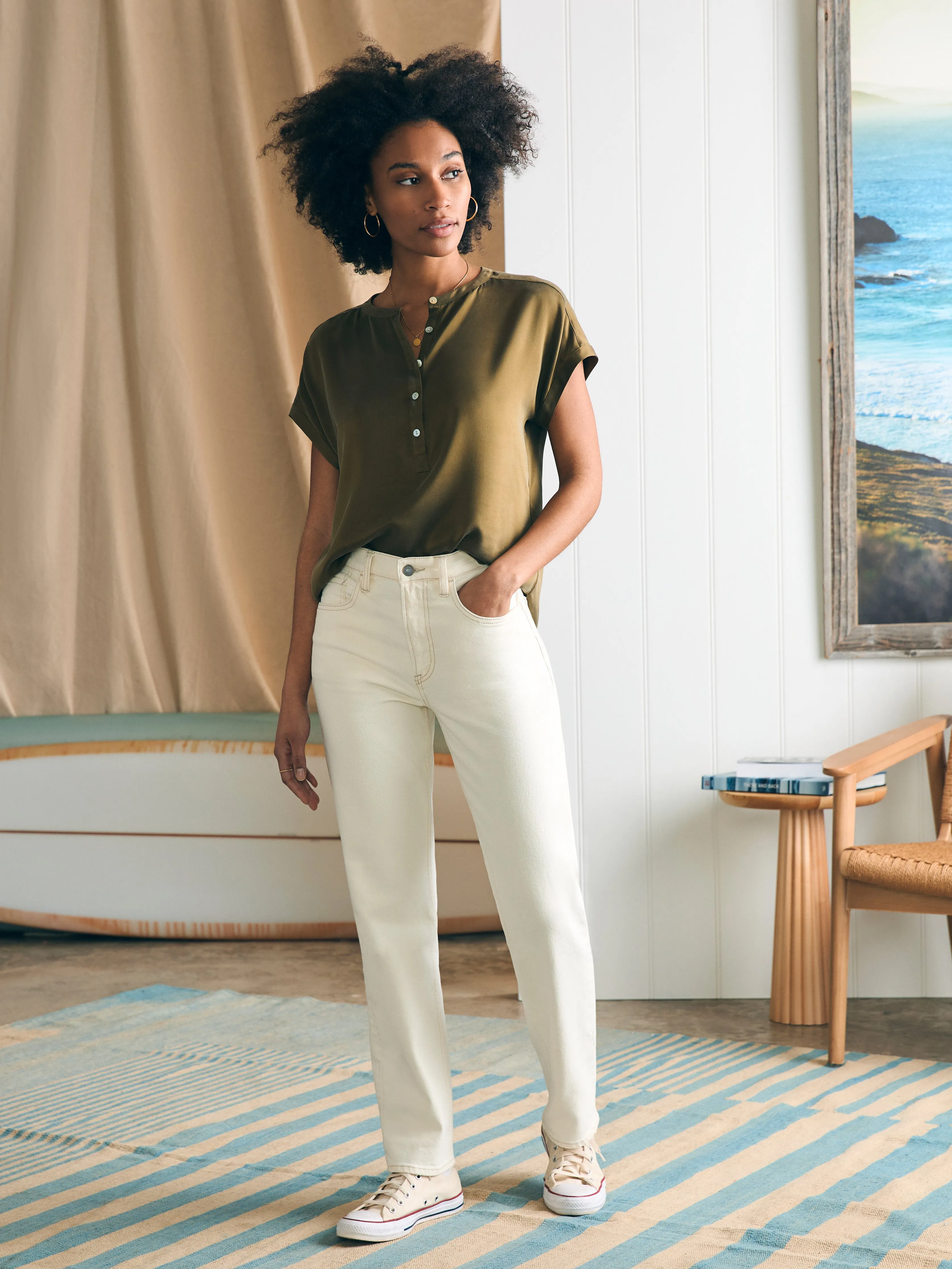 Sandwashed Silk Desmond Top - Military Olive sold by Faherty product image thumbnail 3