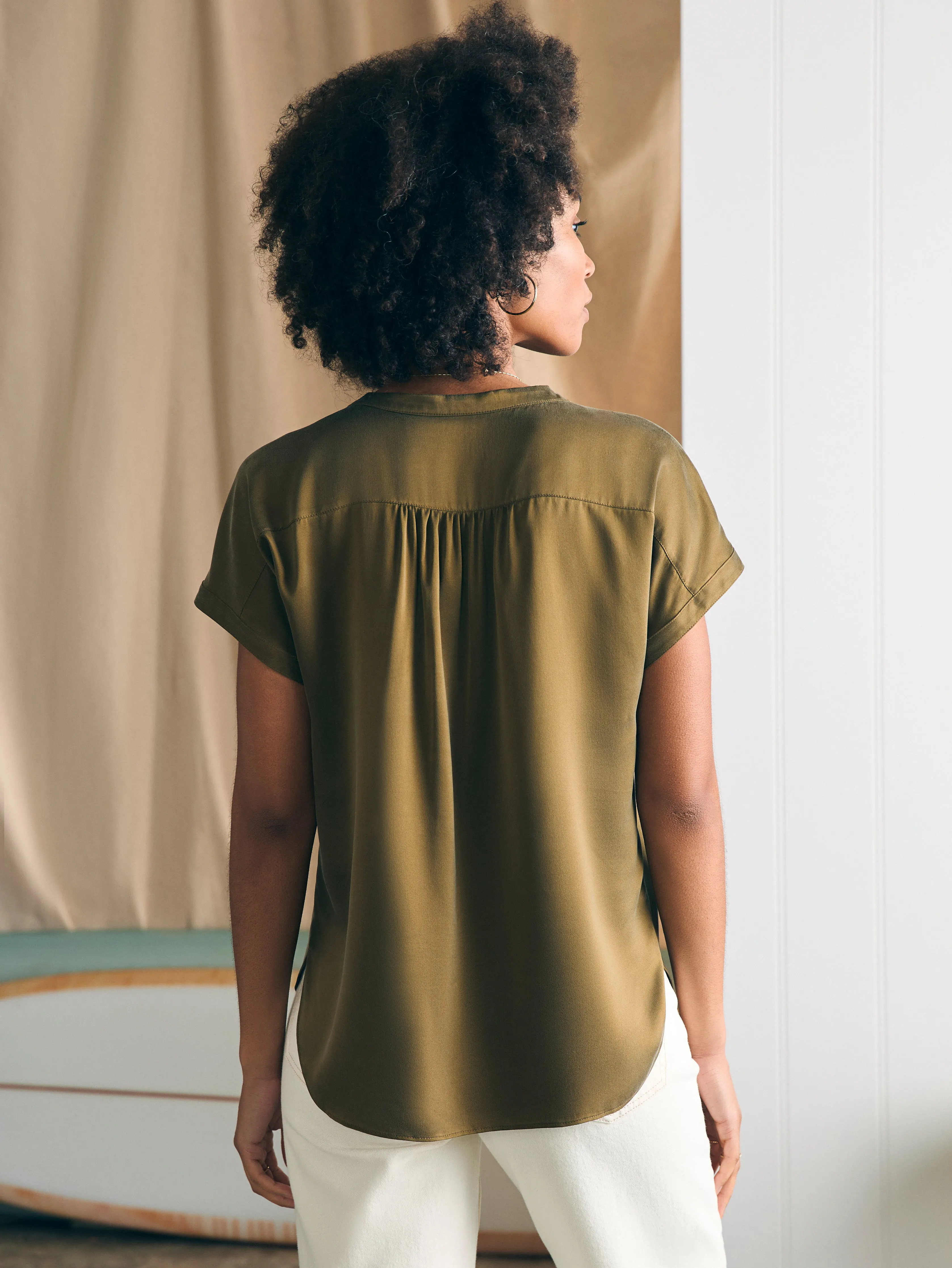 Sandwashed Silk Desmond Top - Military Olive sold by Faherty product image thumbnail 5