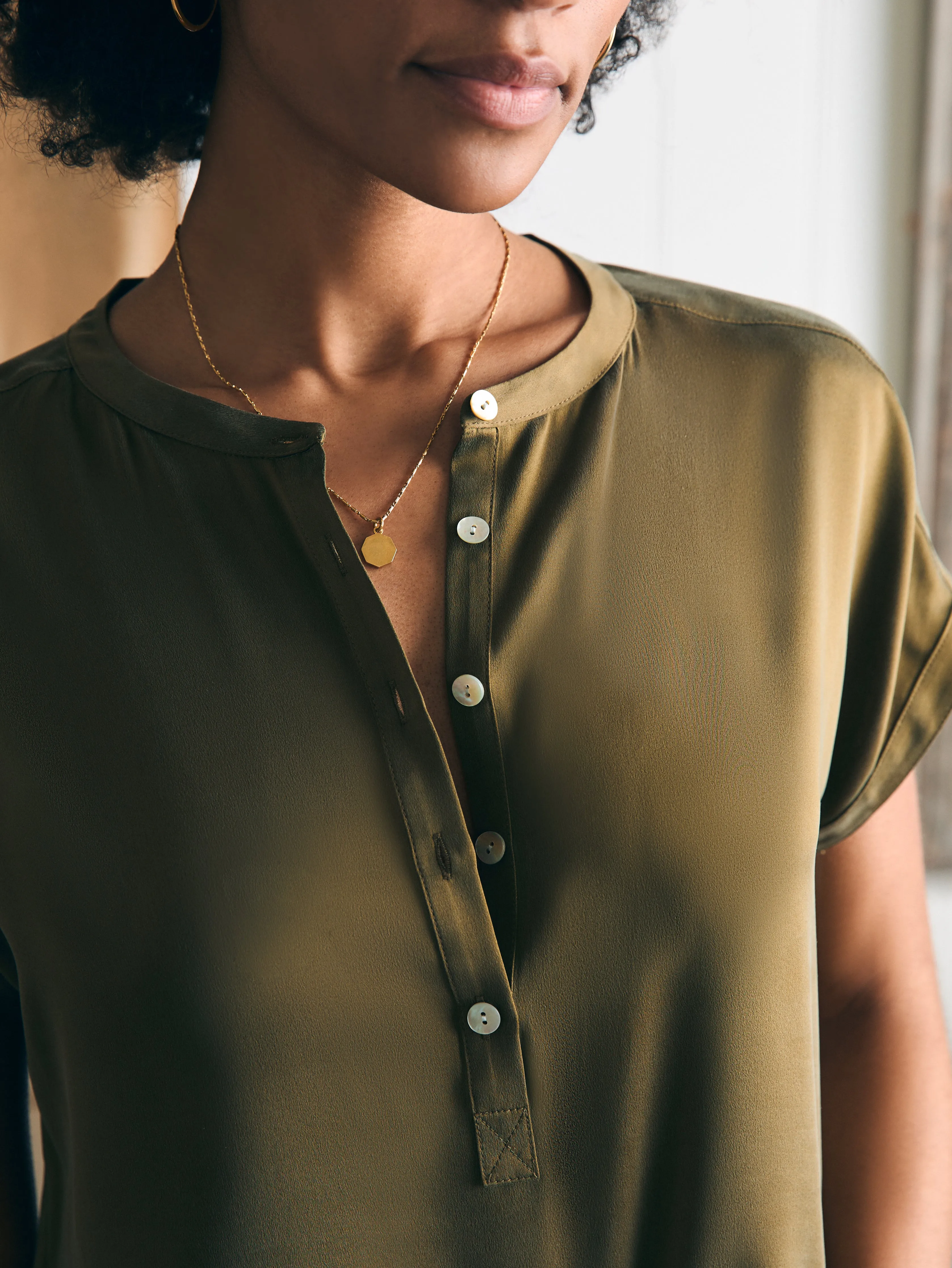 Sandwashed Silk Desmond Top - Military Olive sold by Faherty product image thumbnail 2