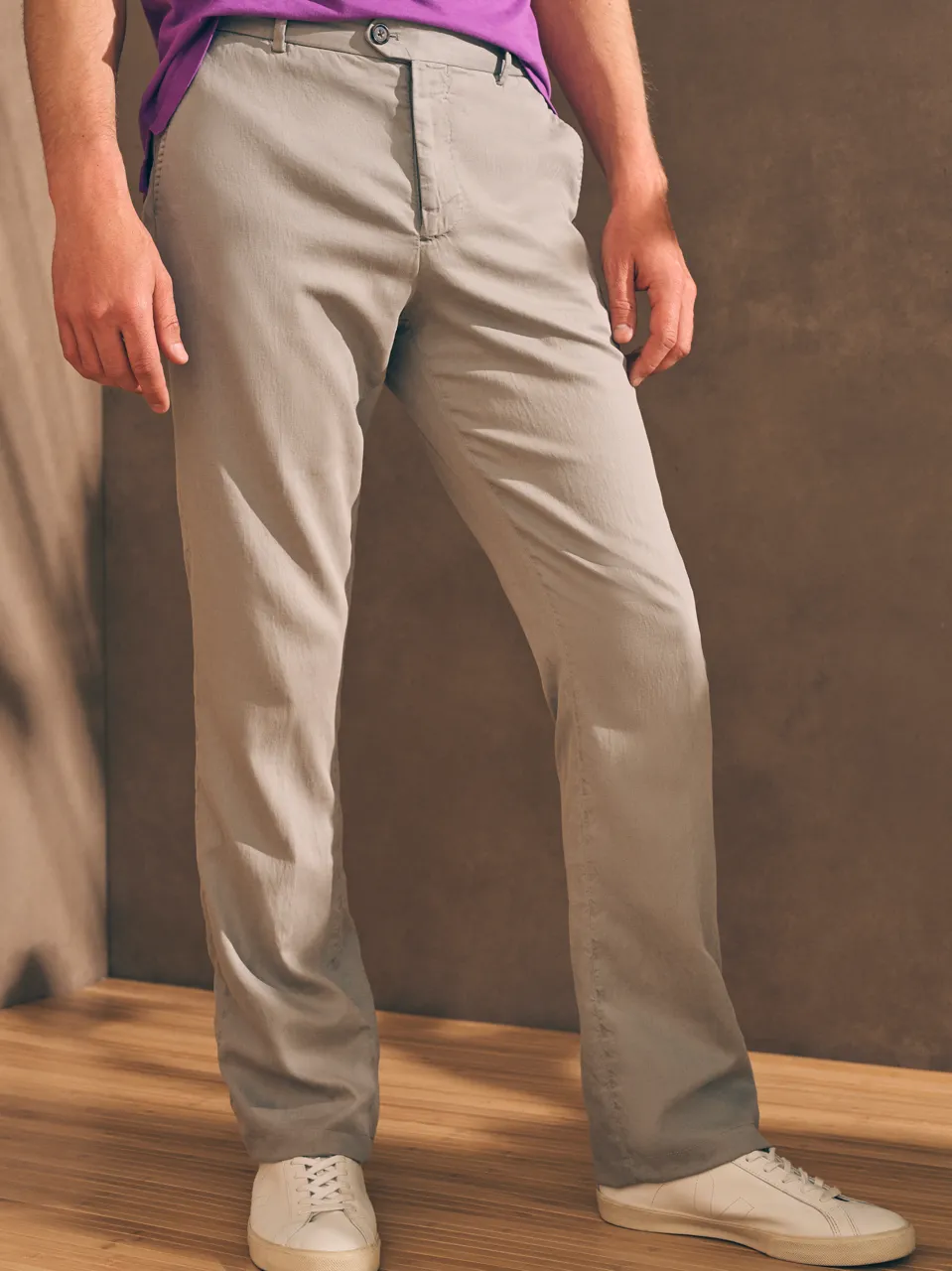 Reserve All Season Linen Trouser - Fossil sold by Faherty