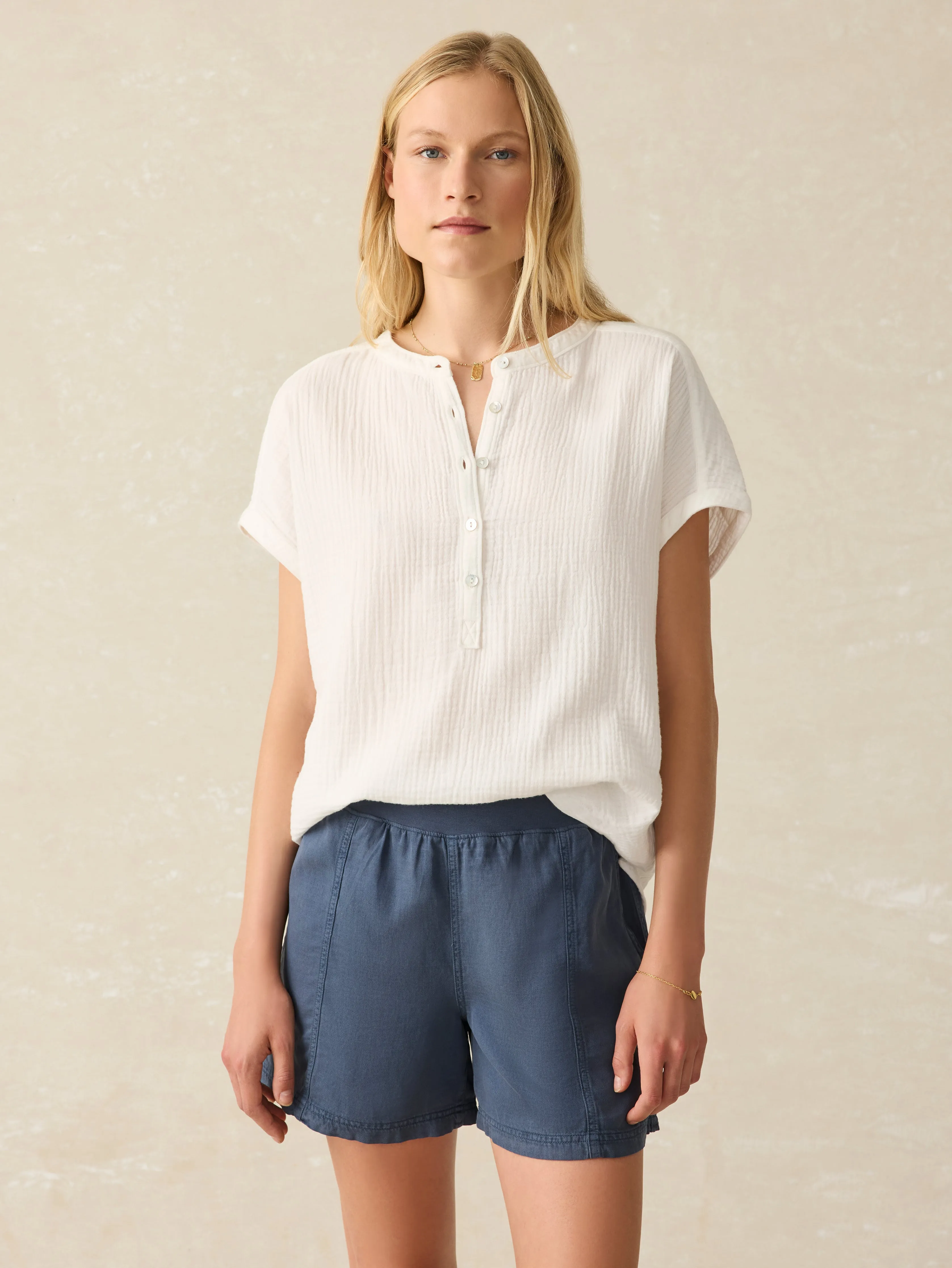 Dream Cotton Gauze Desmond Top - White sold by Faherty product image thumbnail 2
