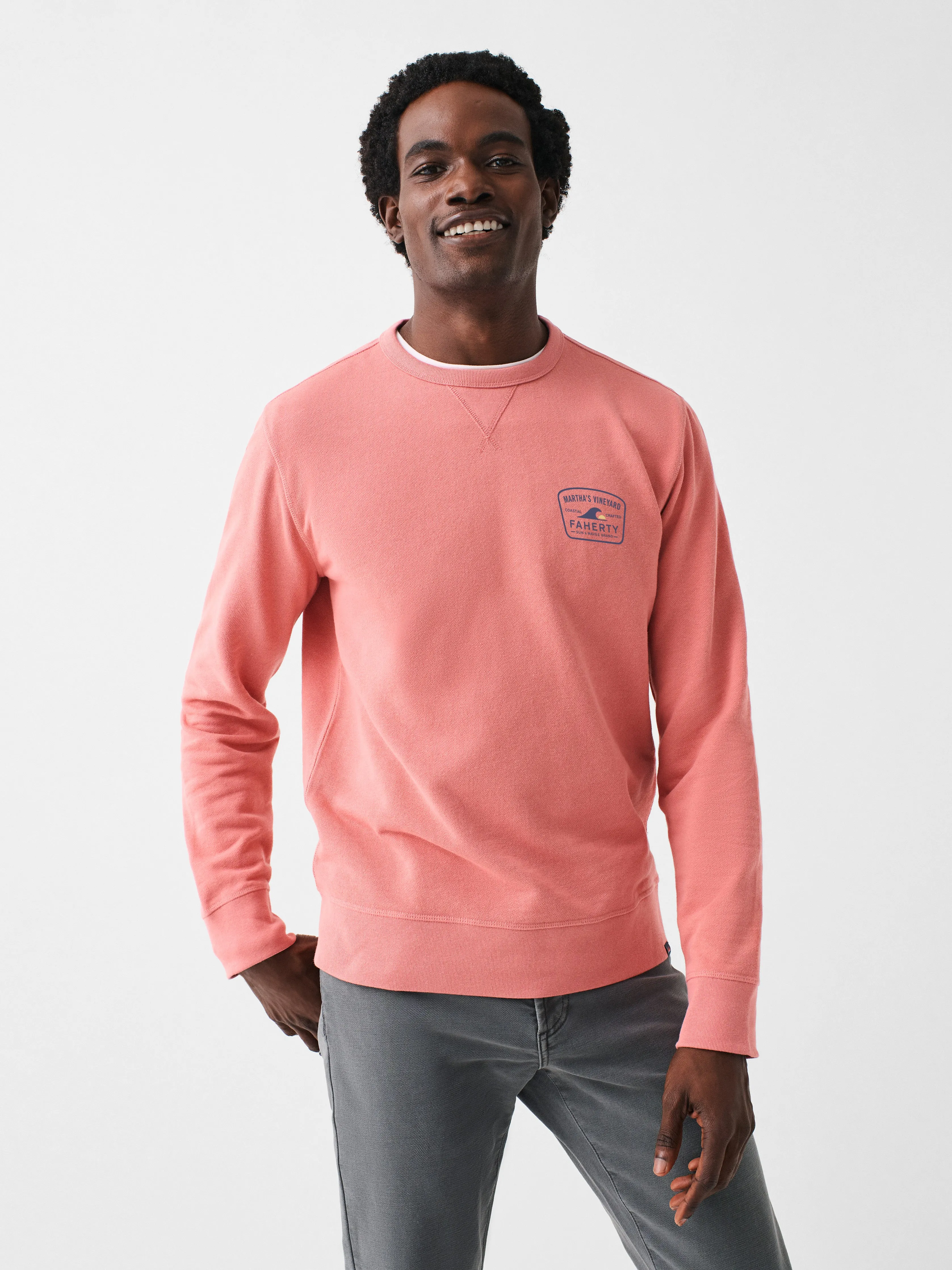 Martha's Vineyard Long-Sleeve Terry Crewneck - Faded Flag sold by Faherty