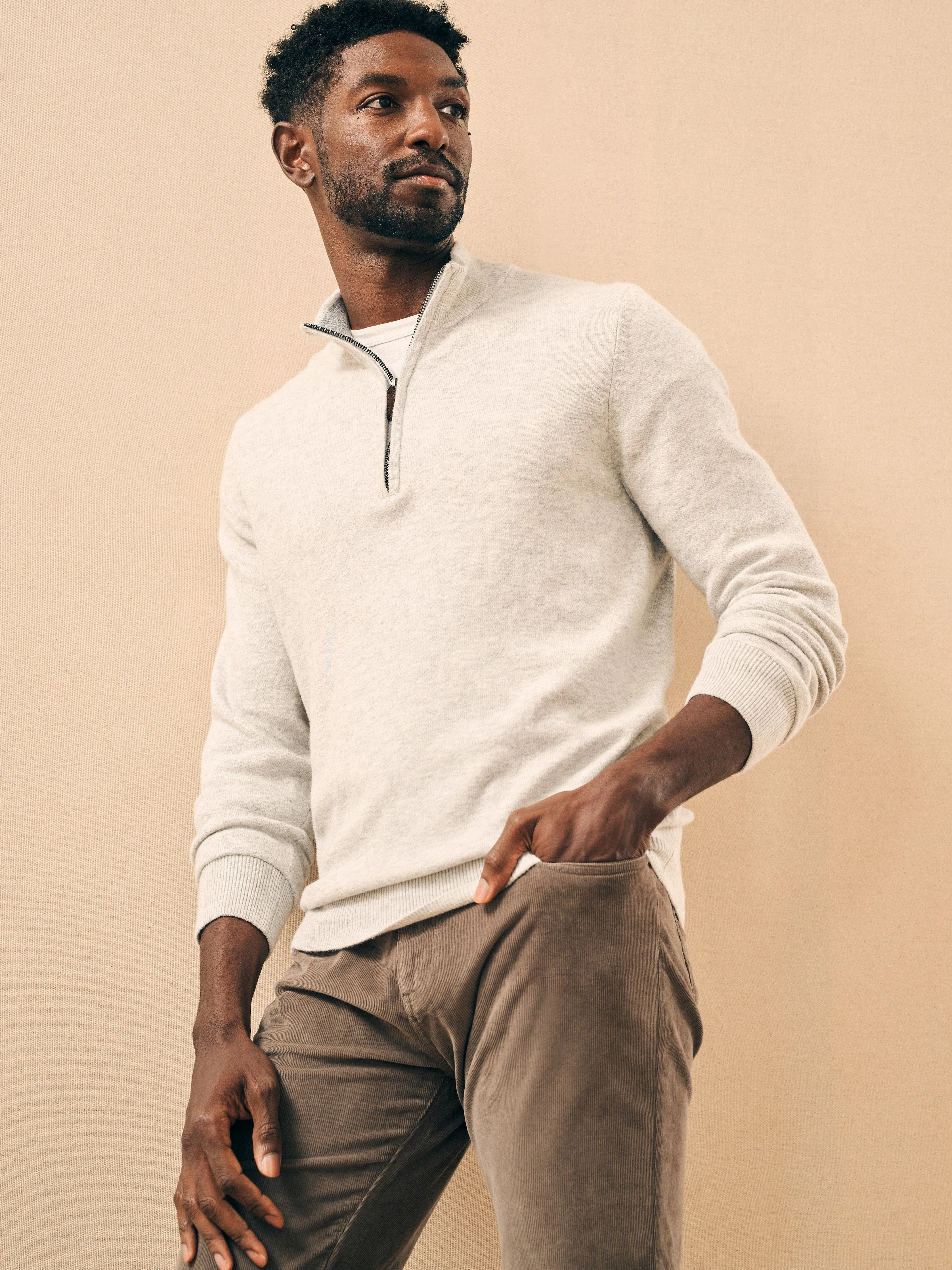 Mountain Quarter Zip Sweater - Ivory Ice Heather sold by Faherty