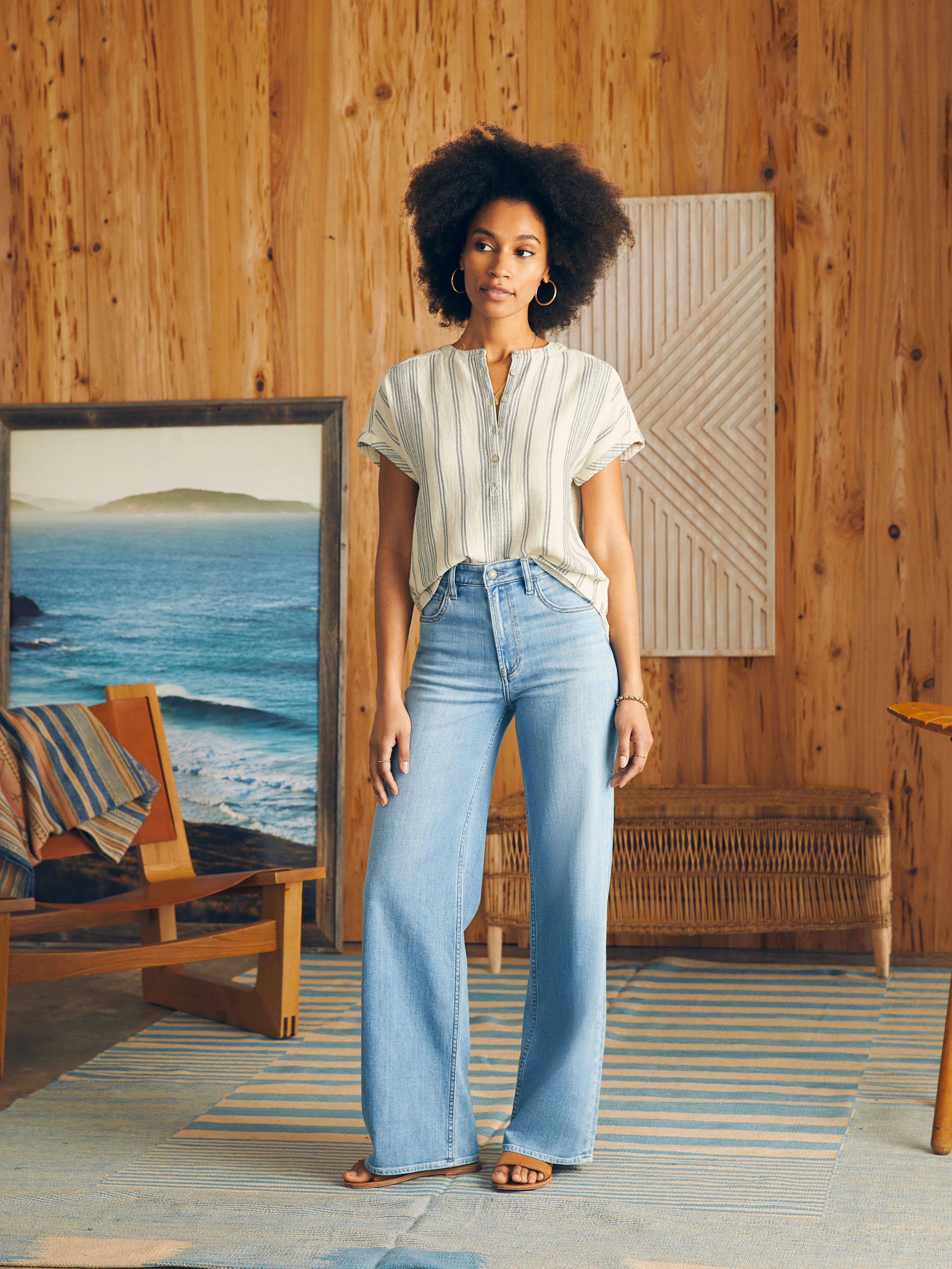 Dream Cotton Gauze Desmond Top - Cream Tidal Wave Dobby sold by Faherty product image thumbnail 5