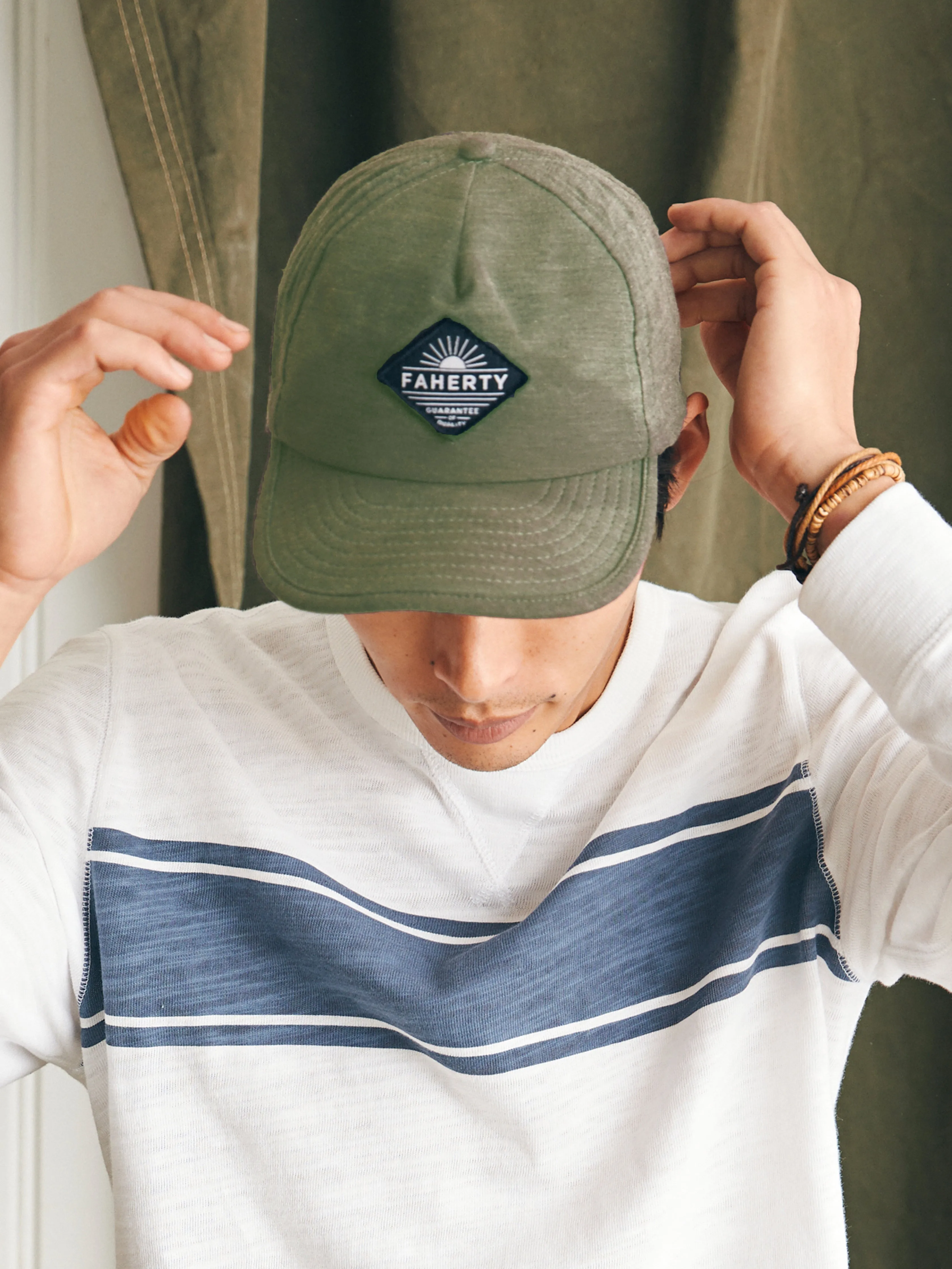 All Day Front Seam Hat - Olive sold by Faherty