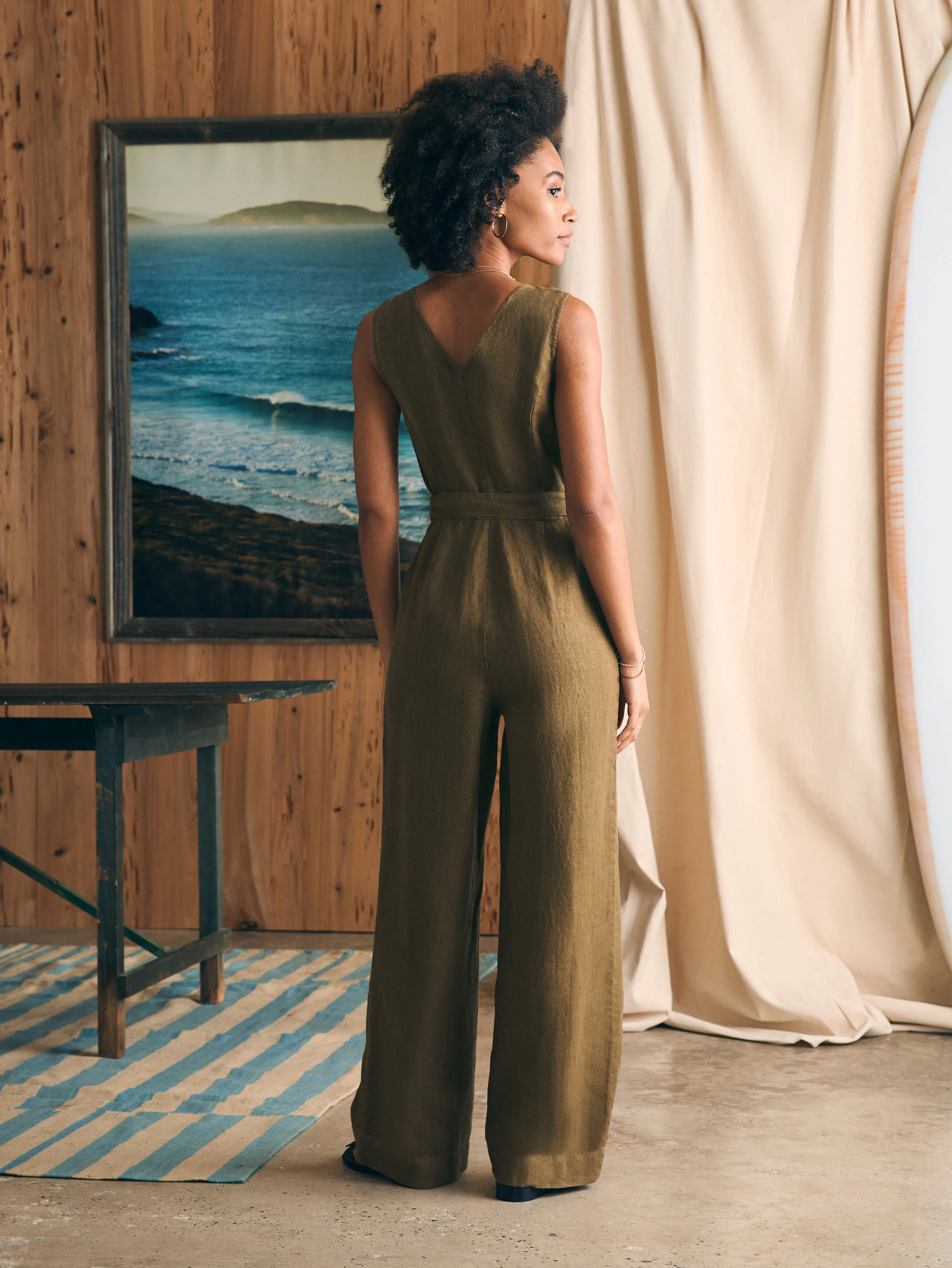 Linen Alina Jumpsuit - Military Olive sold by Faherty product image thumbnail 4