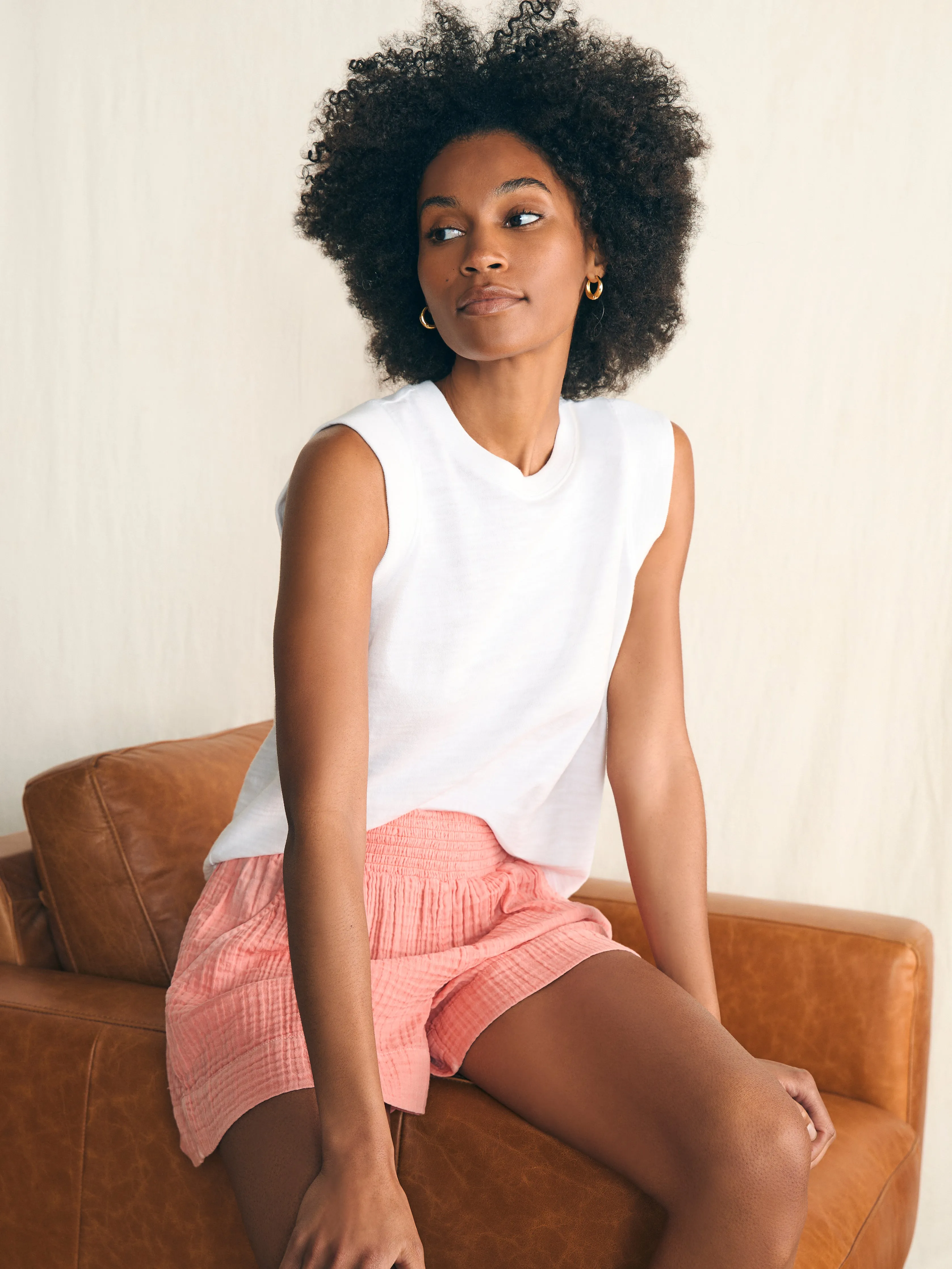 Sunwashed Slub Muscle Tank - White sold by Faherty