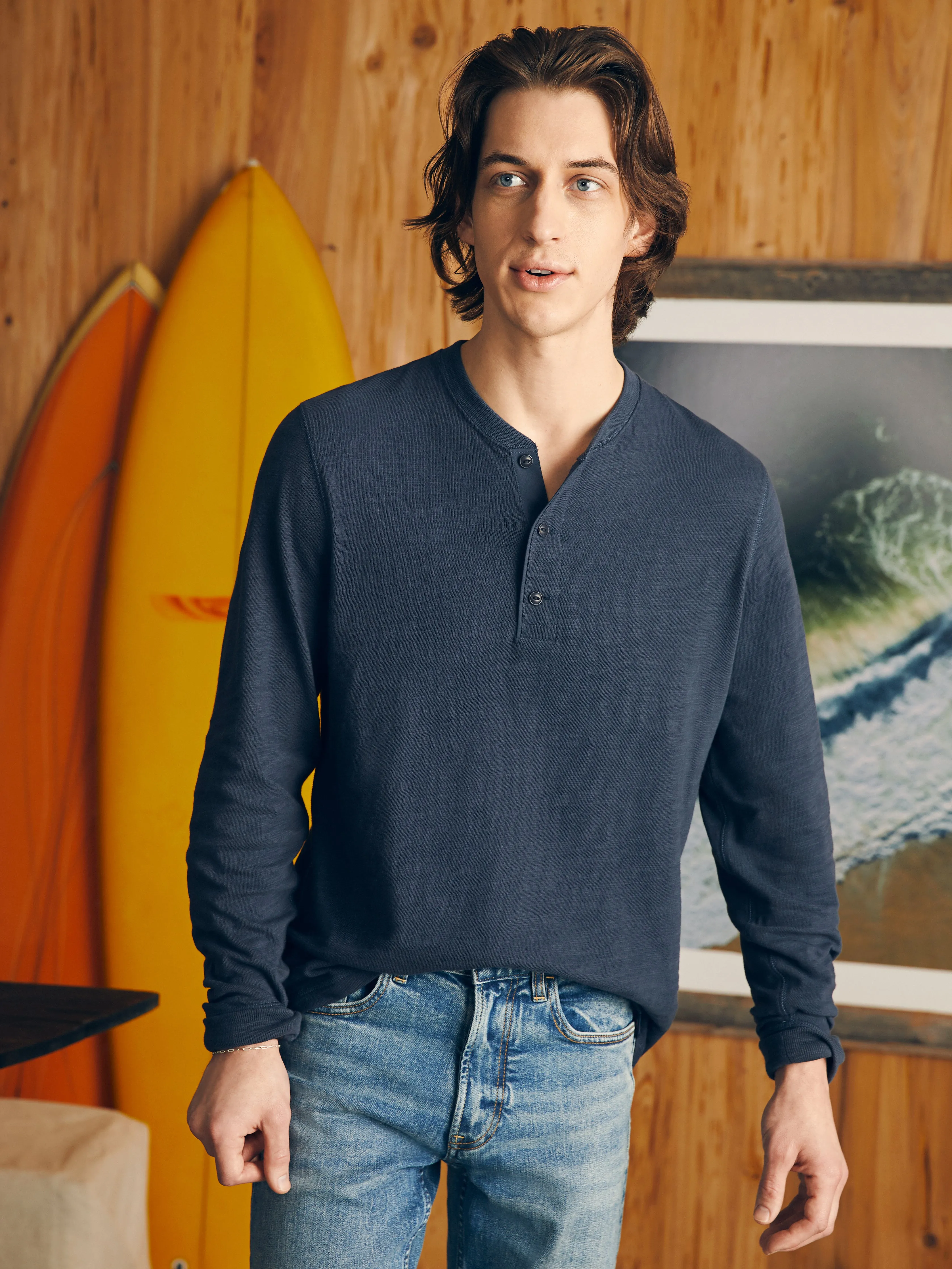 Sunwashed Slub Henley - Blue Nights sold by Faherty product image thumbnail 2