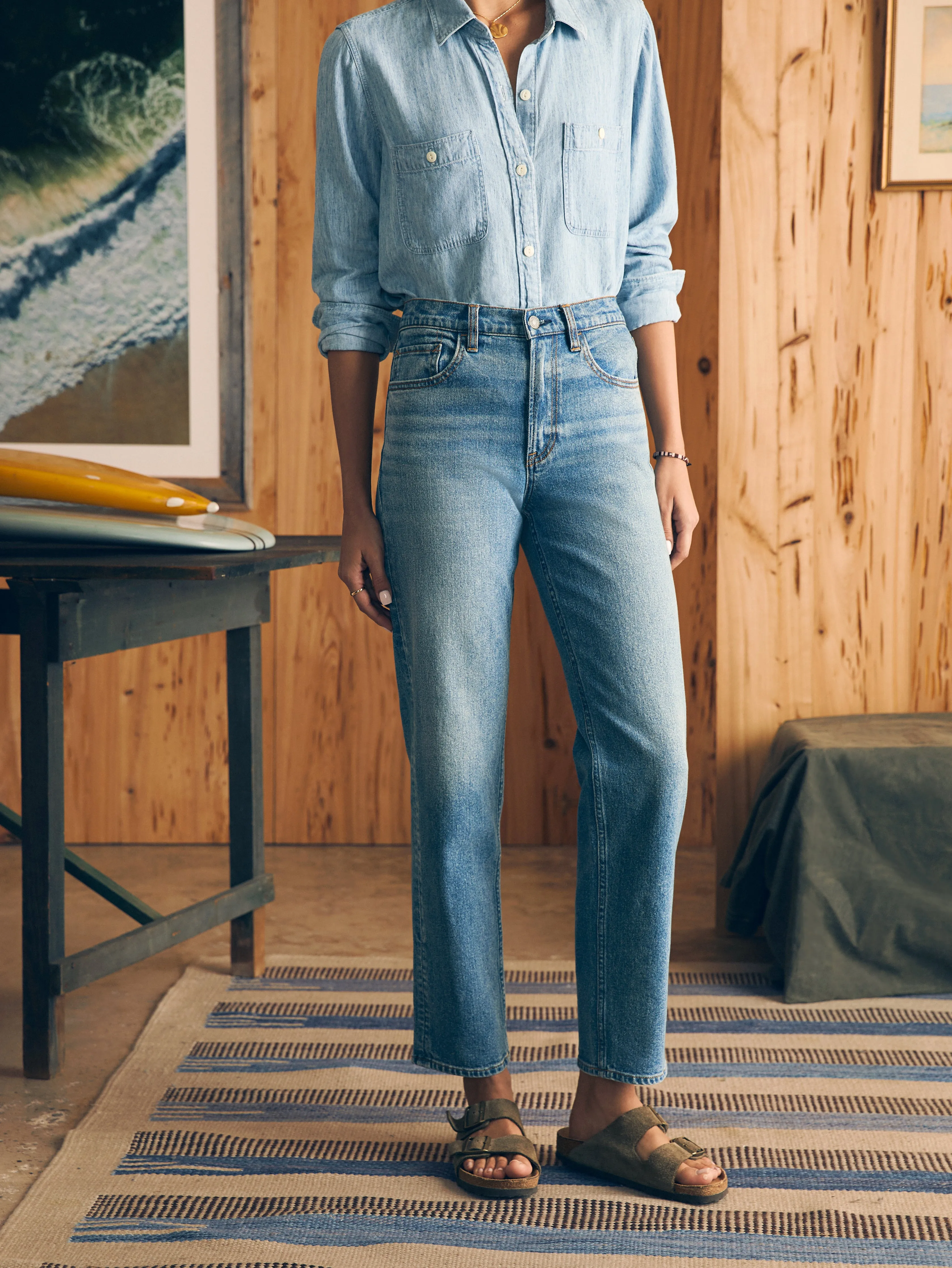 Organic Cotton Slim Straight Denim - Lakewood Wash sold by Faherty