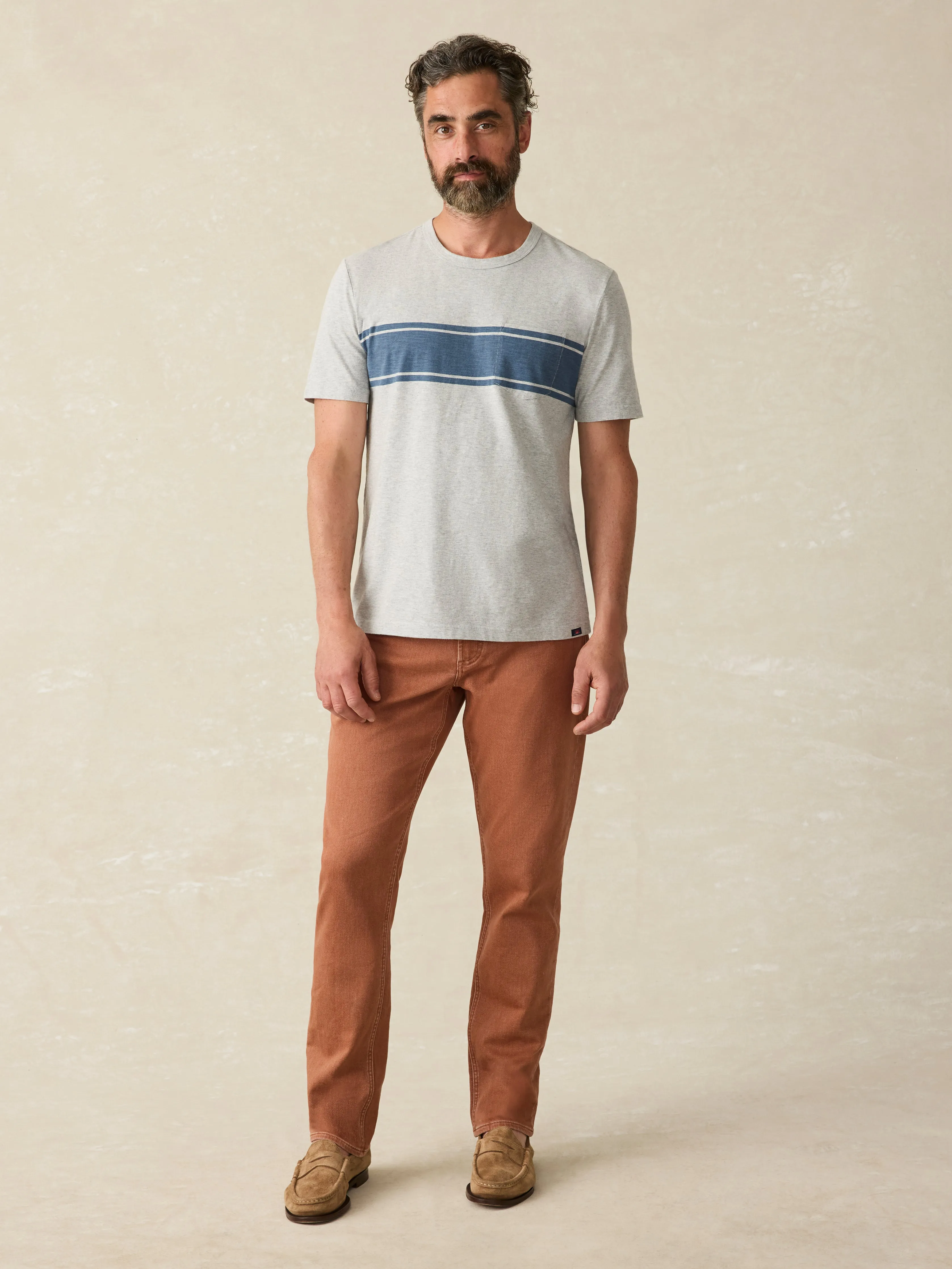 Surf Stripe Sunwashed Pocket Tee - Heather Grey sold by Faherty product image thumbnail 4
