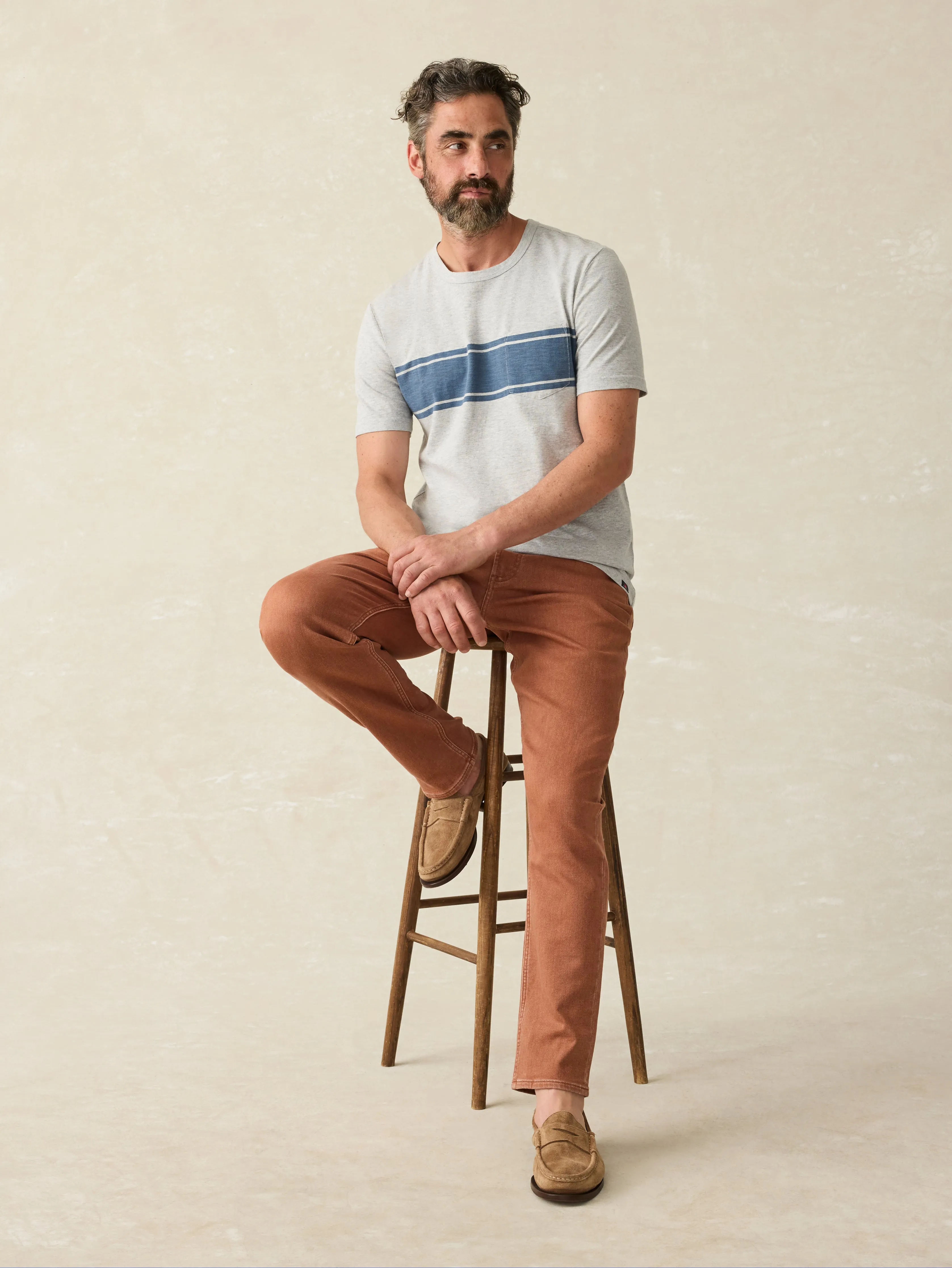 Surf Stripe Sunwashed Pocket Tee - Heather Grey sold by Faherty