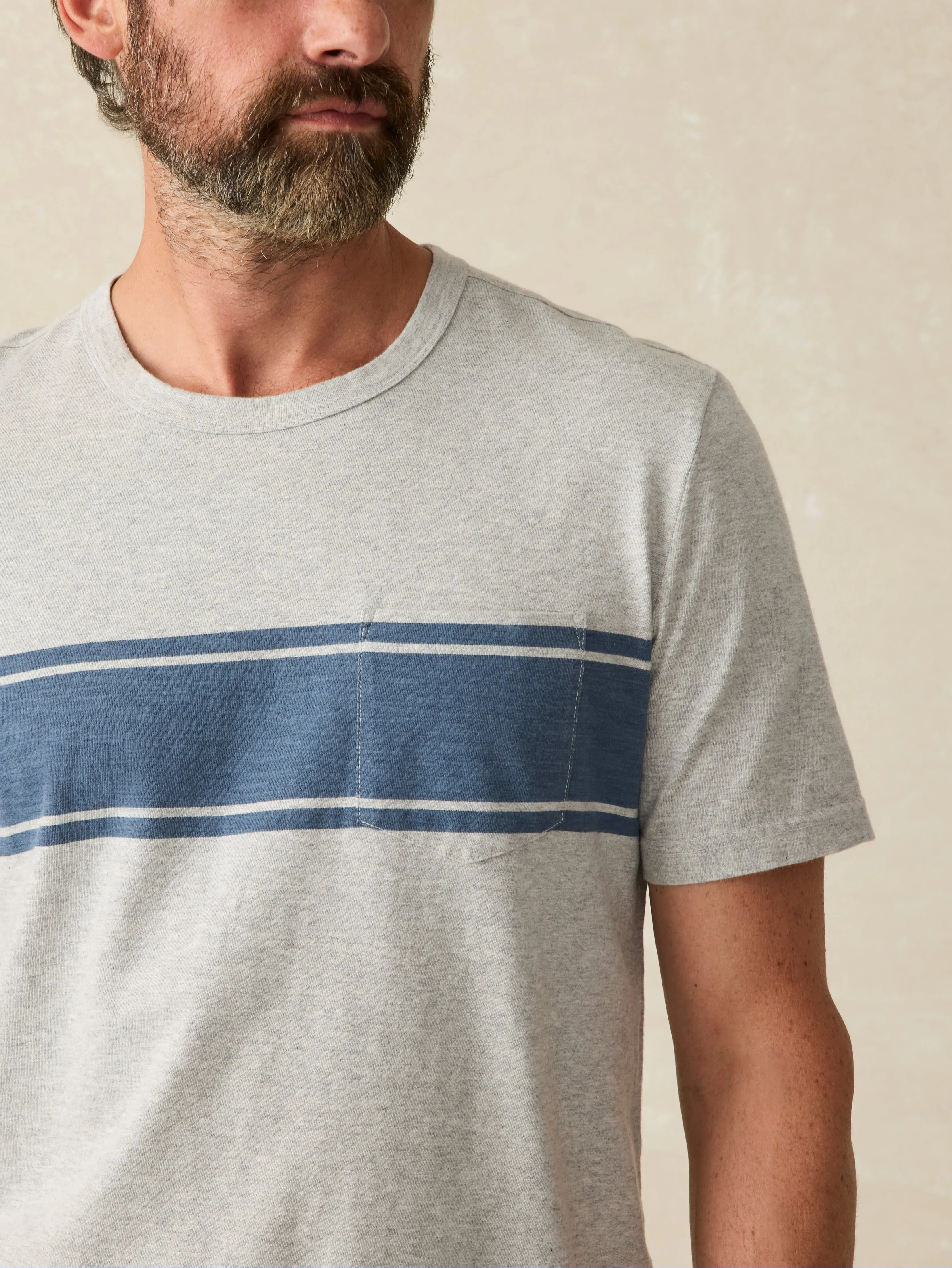 Surf Stripe Sunwashed Pocket Tee - Heather Grey sold by Faherty product image thumbnail 2