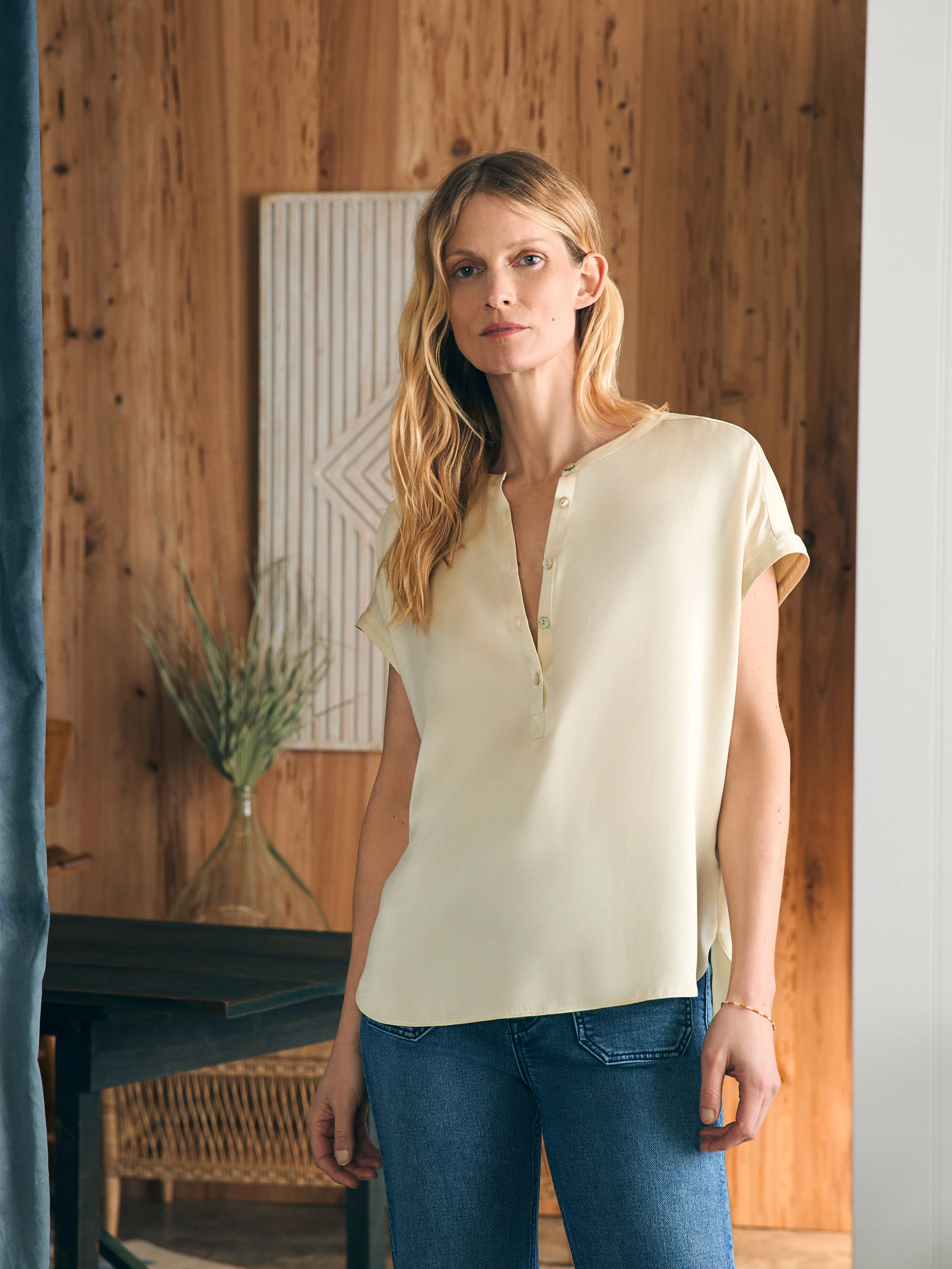 Sandwashed Silk Desmond Top - Pearled Ivory sold by Faherty product image thumbnail 4
