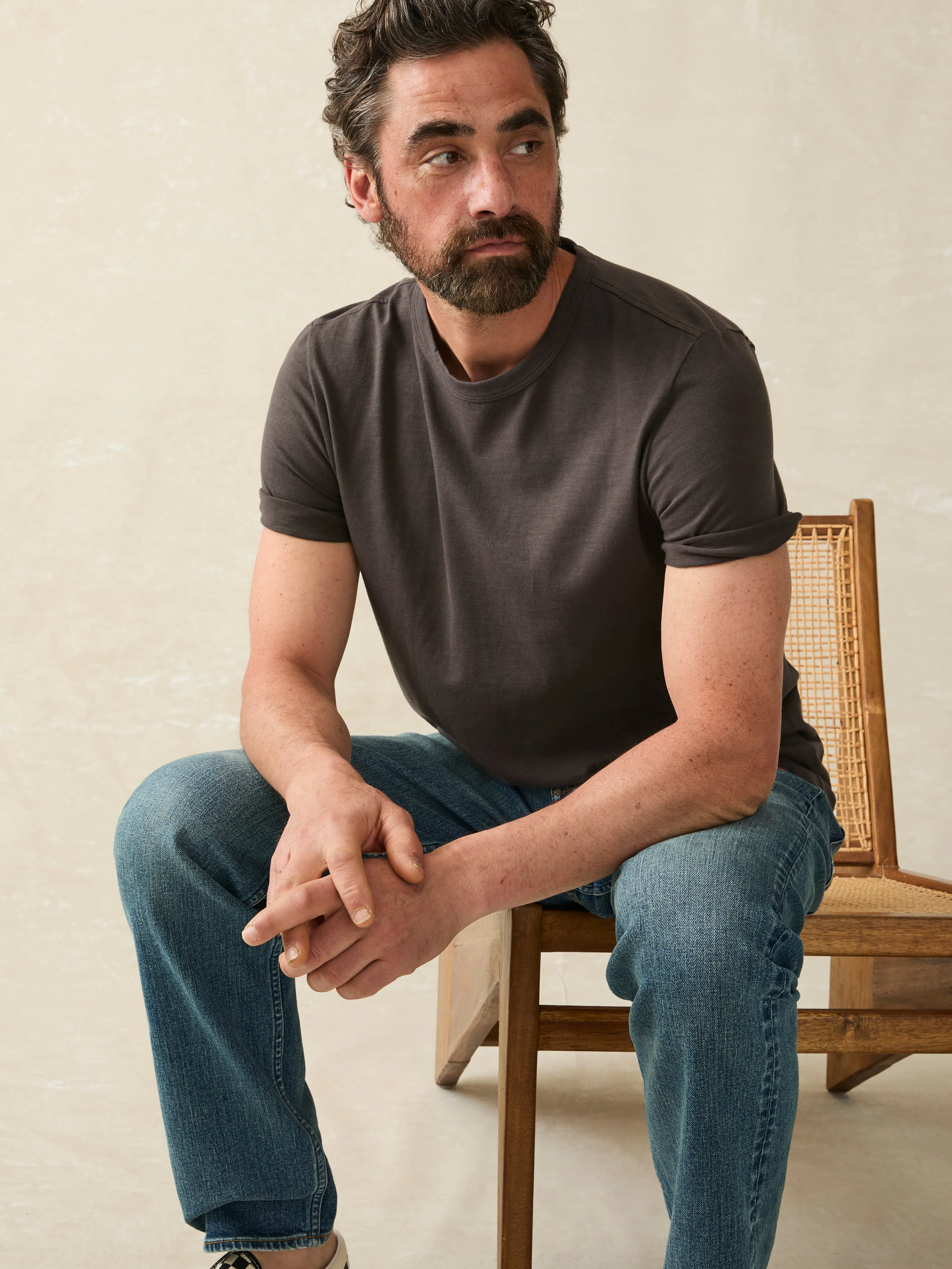 Sunwashed Tee (Tall) - Washed Black sold by Faherty
