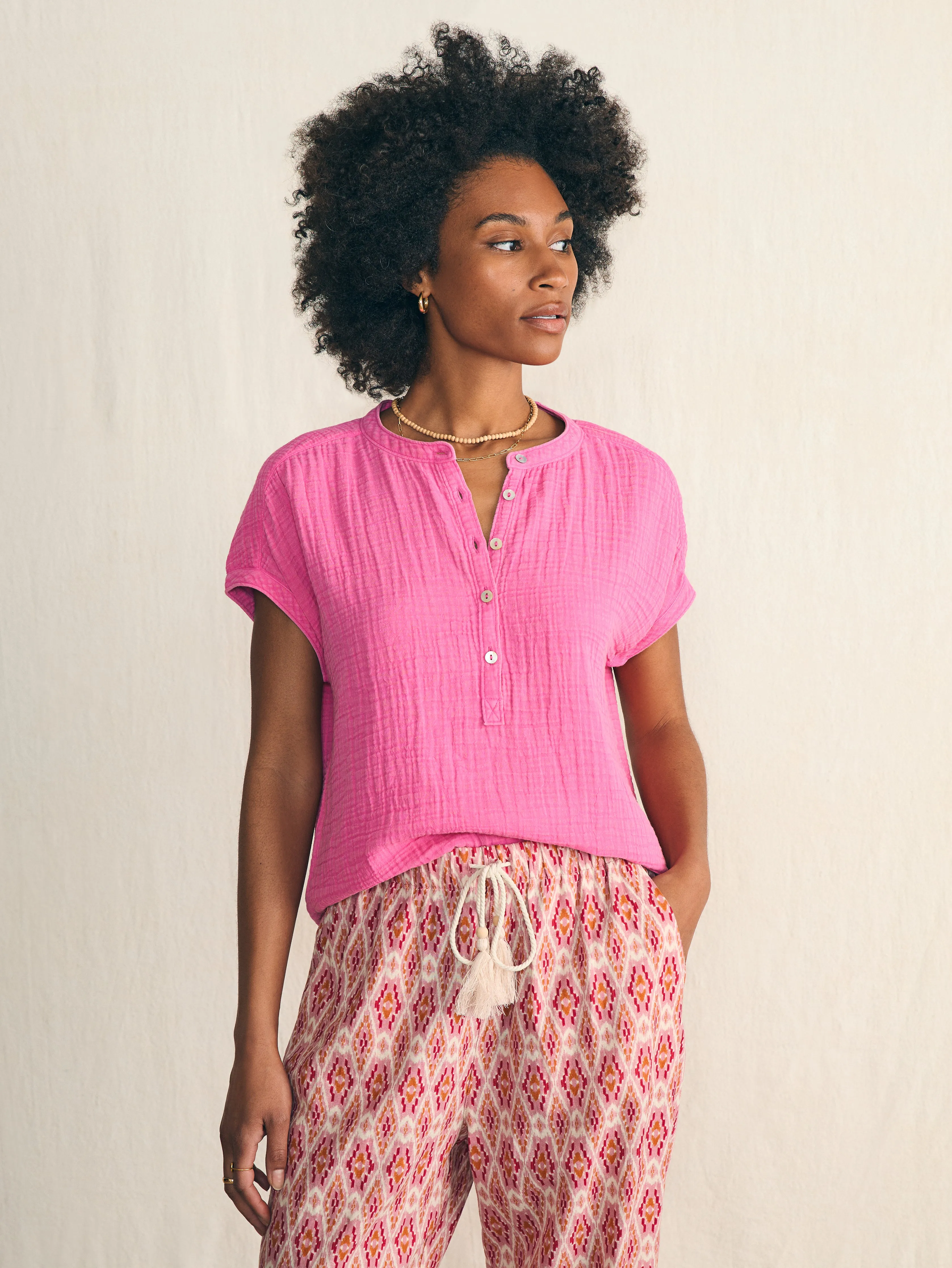 Dream Cotton Gauze Desmond Top - Cone Flower sold by Faherty product image thumbnail 3