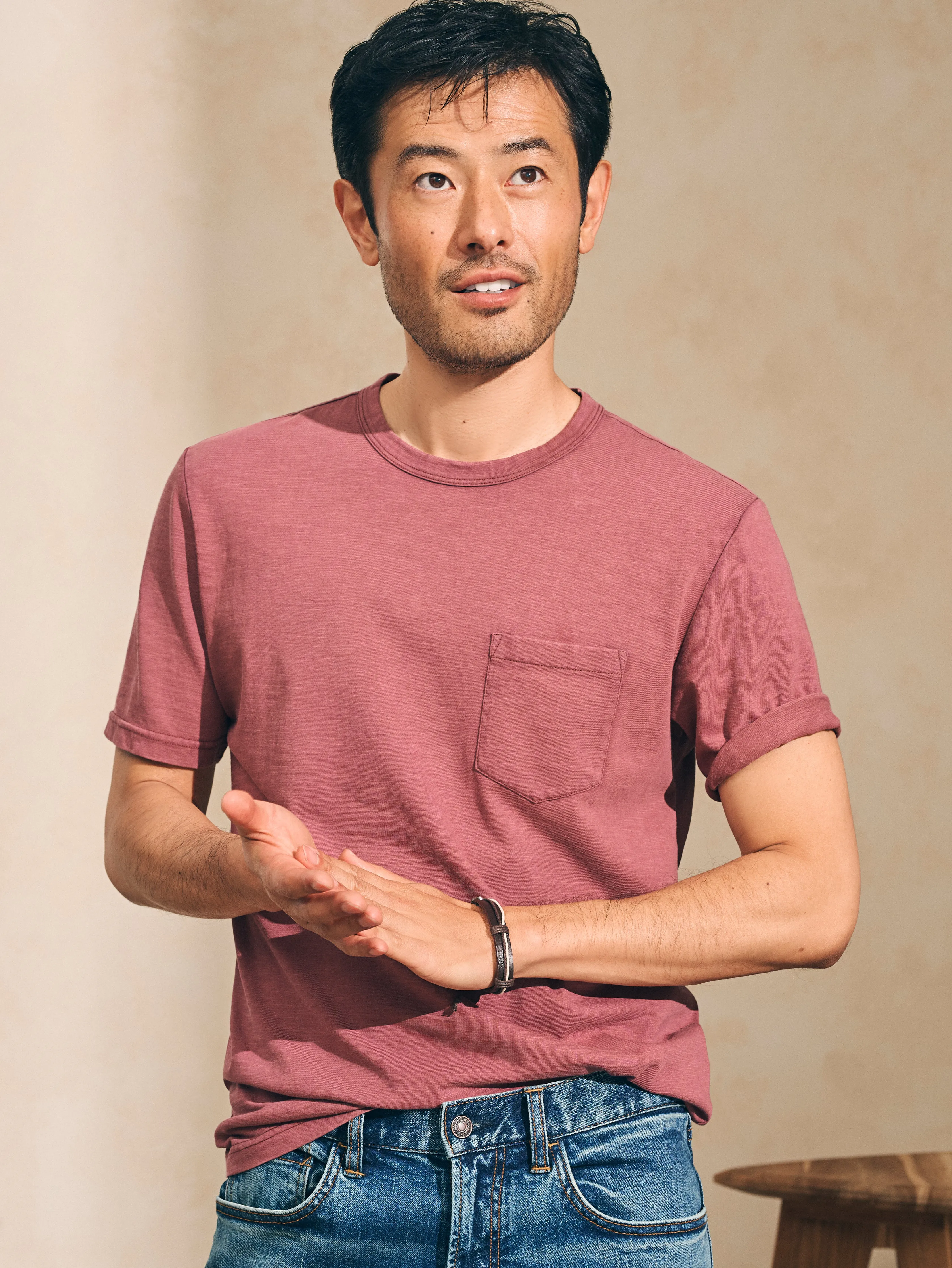 Sunwashed Pocket Tee - Plum Wine sold by Faherty