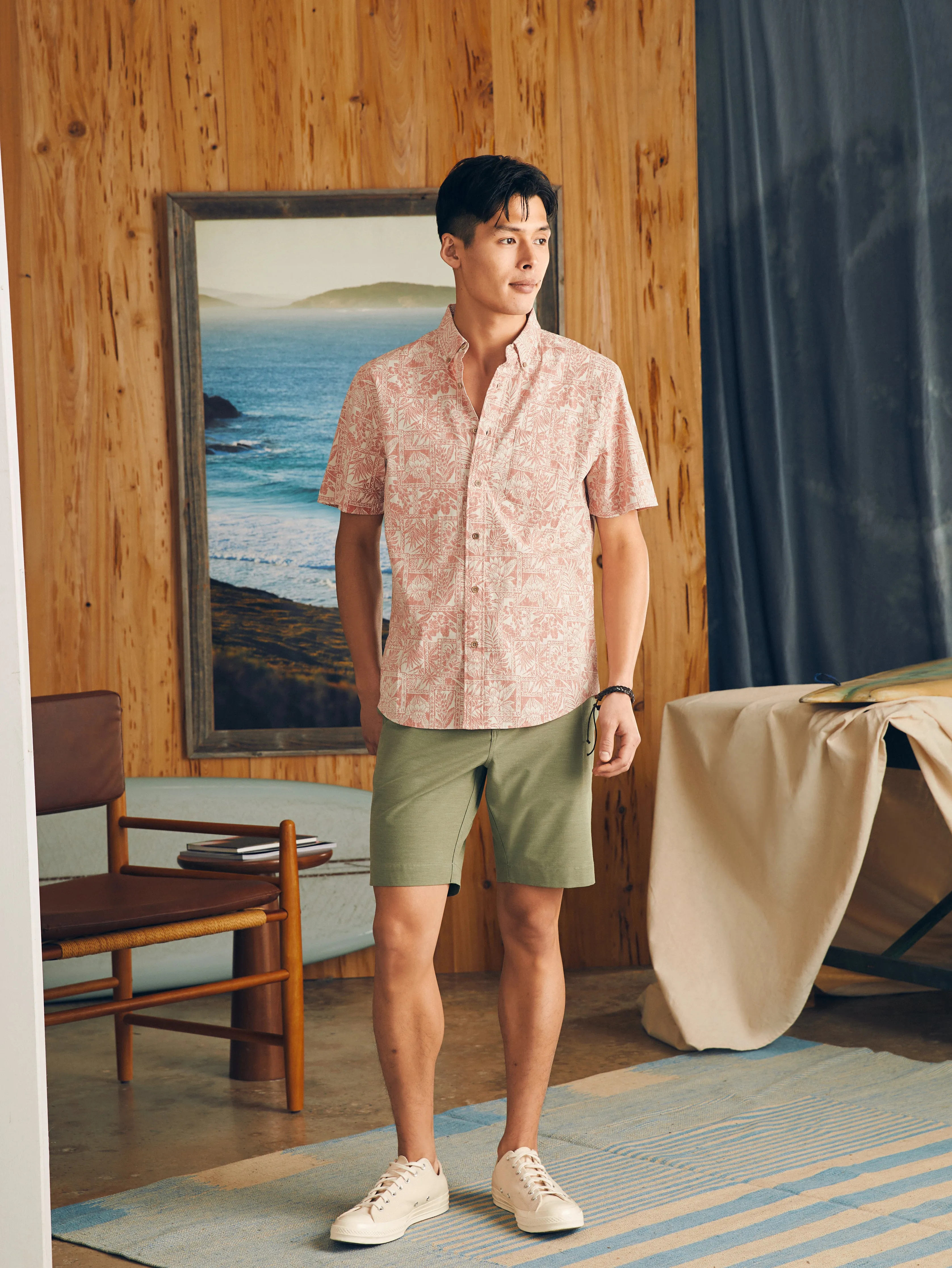 Short-Sleeve Stretch Playa Shirt - Coral Tile Print sold by Faherty product image thumbnail 4