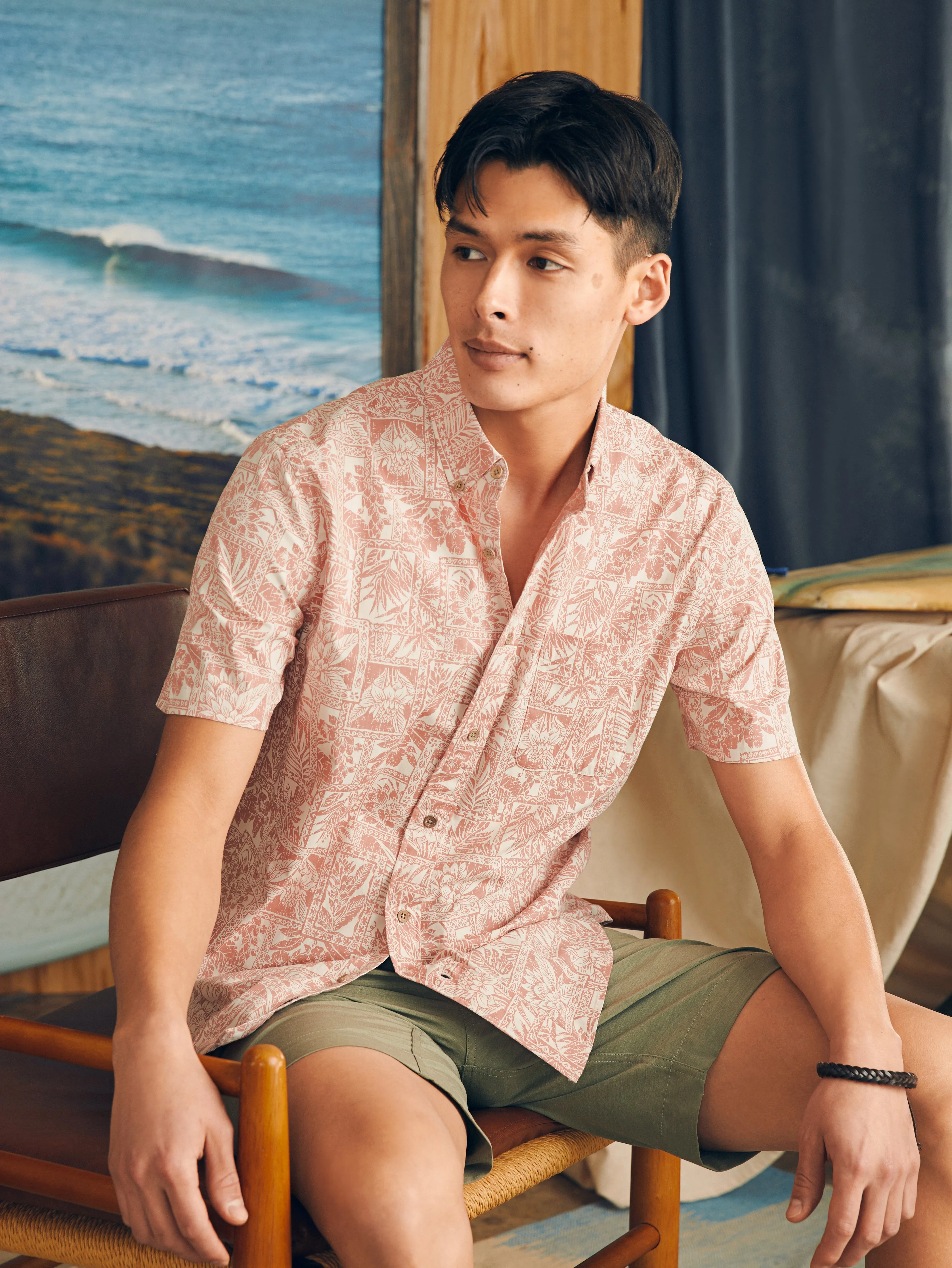 Short-Sleeve Stretch Playa Shirt - Coral Tile Print sold by Faherty product image thumbnail 3