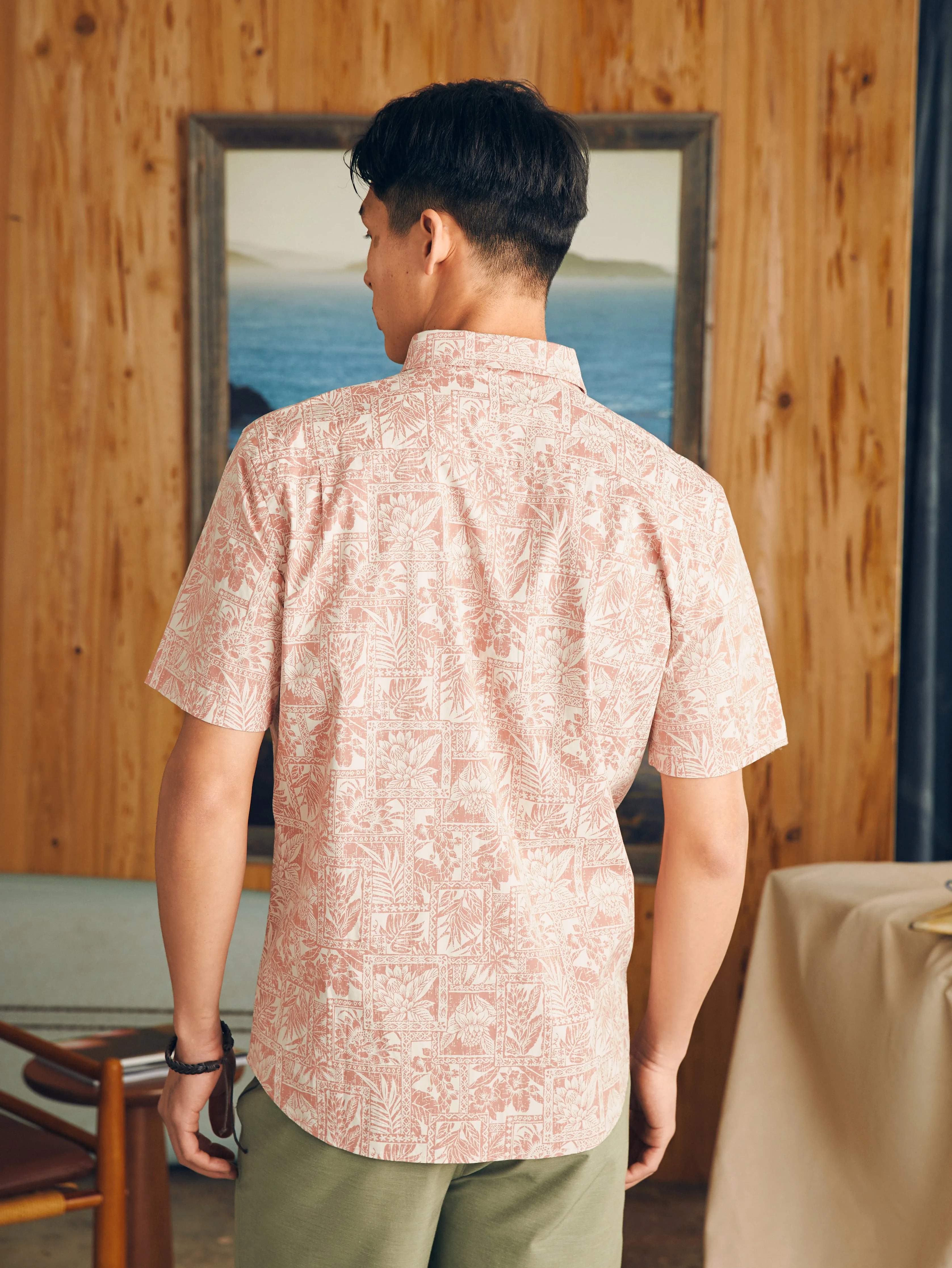 Short-Sleeve Stretch Playa Shirt - Coral Tile Print sold by Faherty product image thumbnail 5