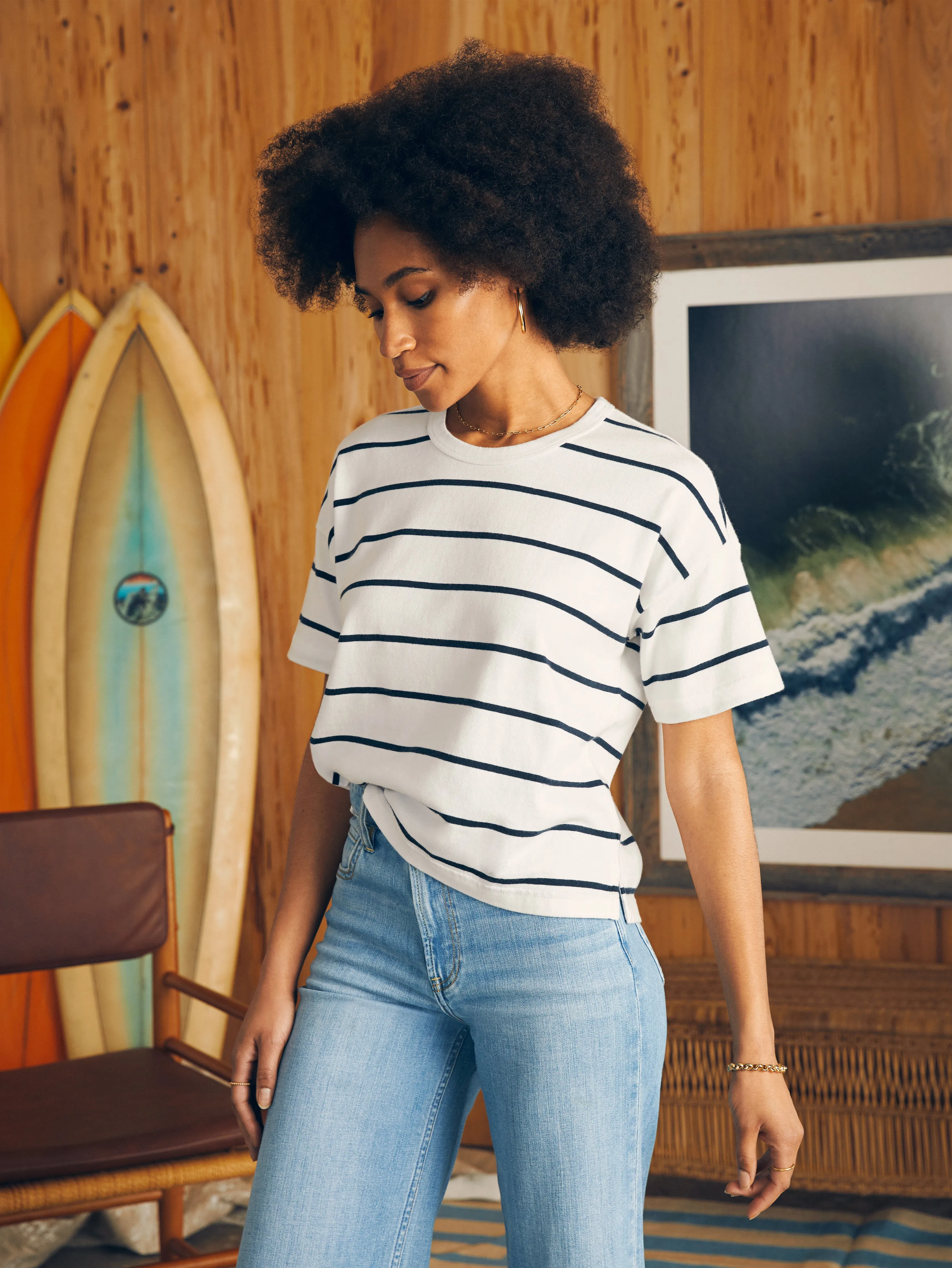 Sport Jersey Short-Sleeve Tee - White Osprey Stripe sold by Faherty product image thumbnail 3