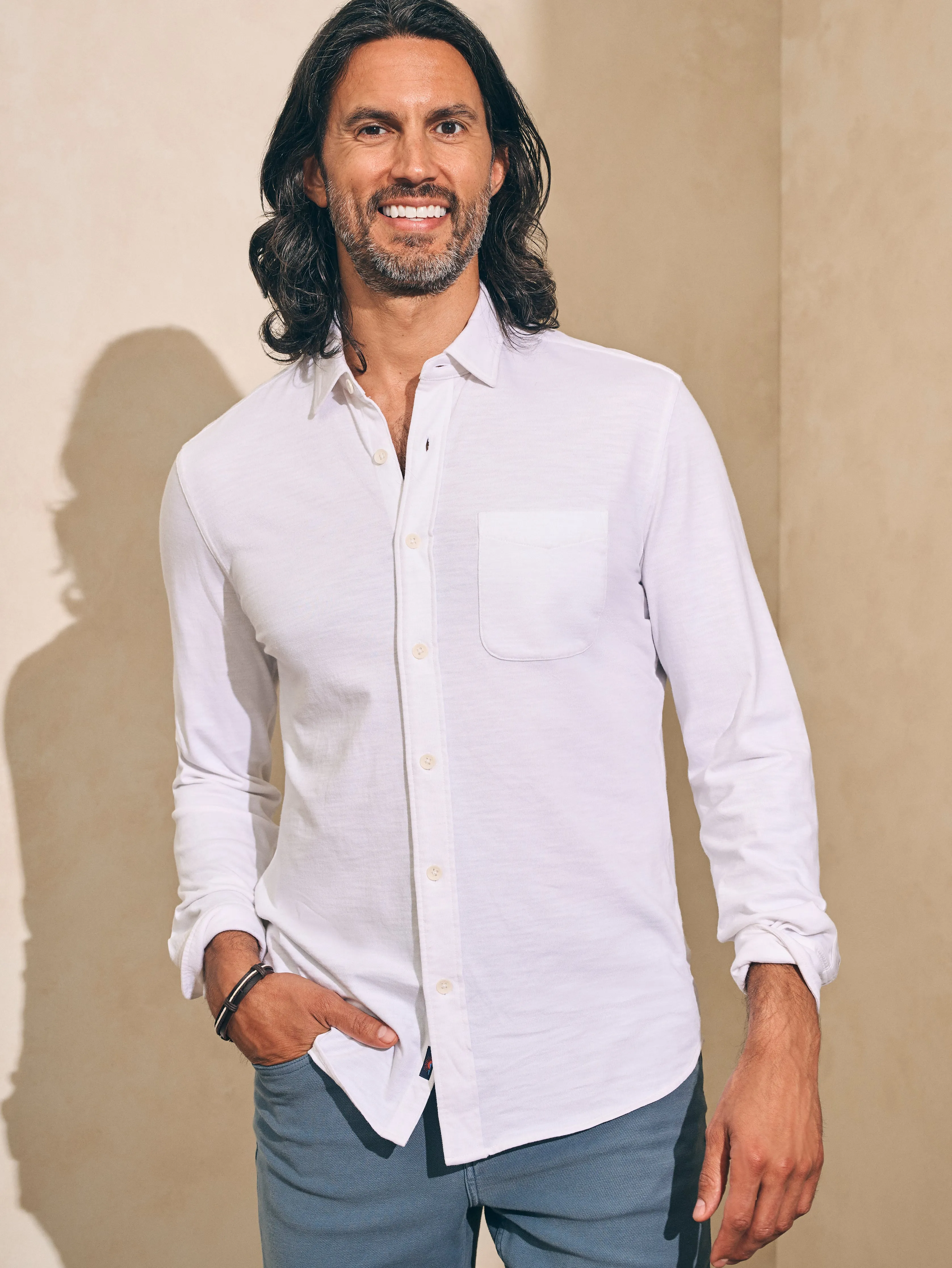 Sunwashed Knit Shirt (Single Pocket) - White sold by Faherty